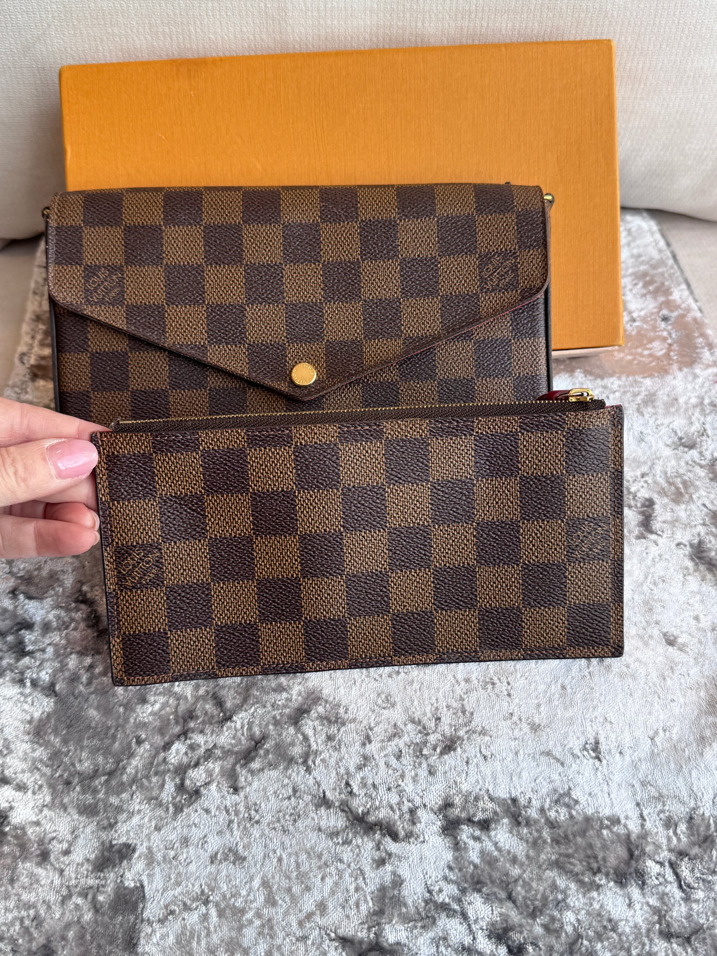 Louis Vuitton Felicie Pochette Damier Ebene Crossbody Brown/Red