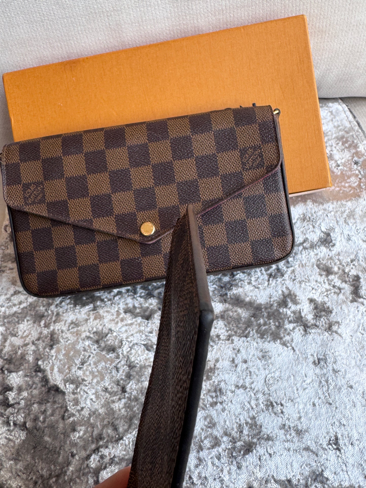 Louis Vuitton Felicie Pochette Damier Ebene Crossbody Brown/Red