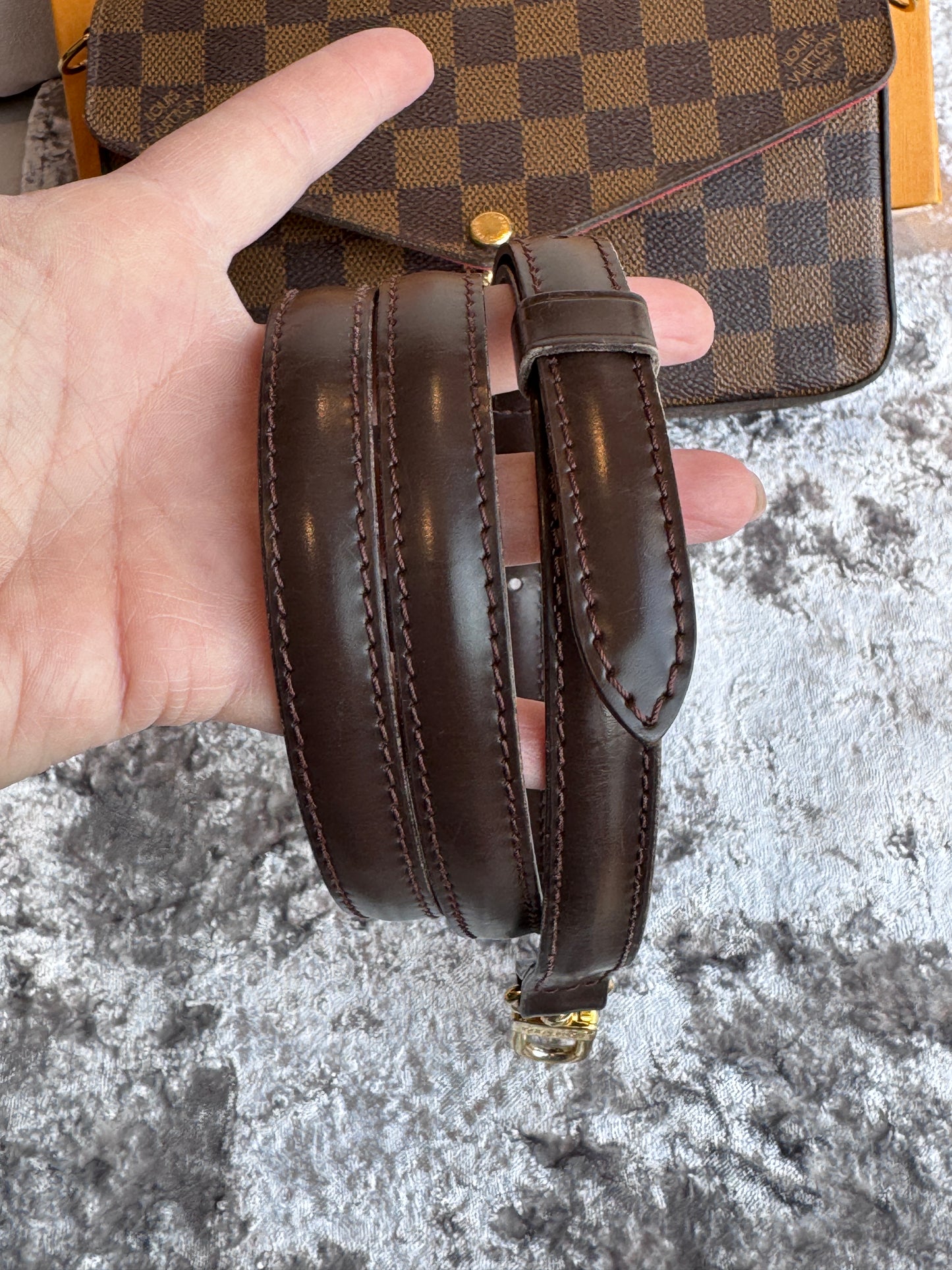 Louis Vuitton Felicie Pochette Damier Ebene Crossbody Brown/Red