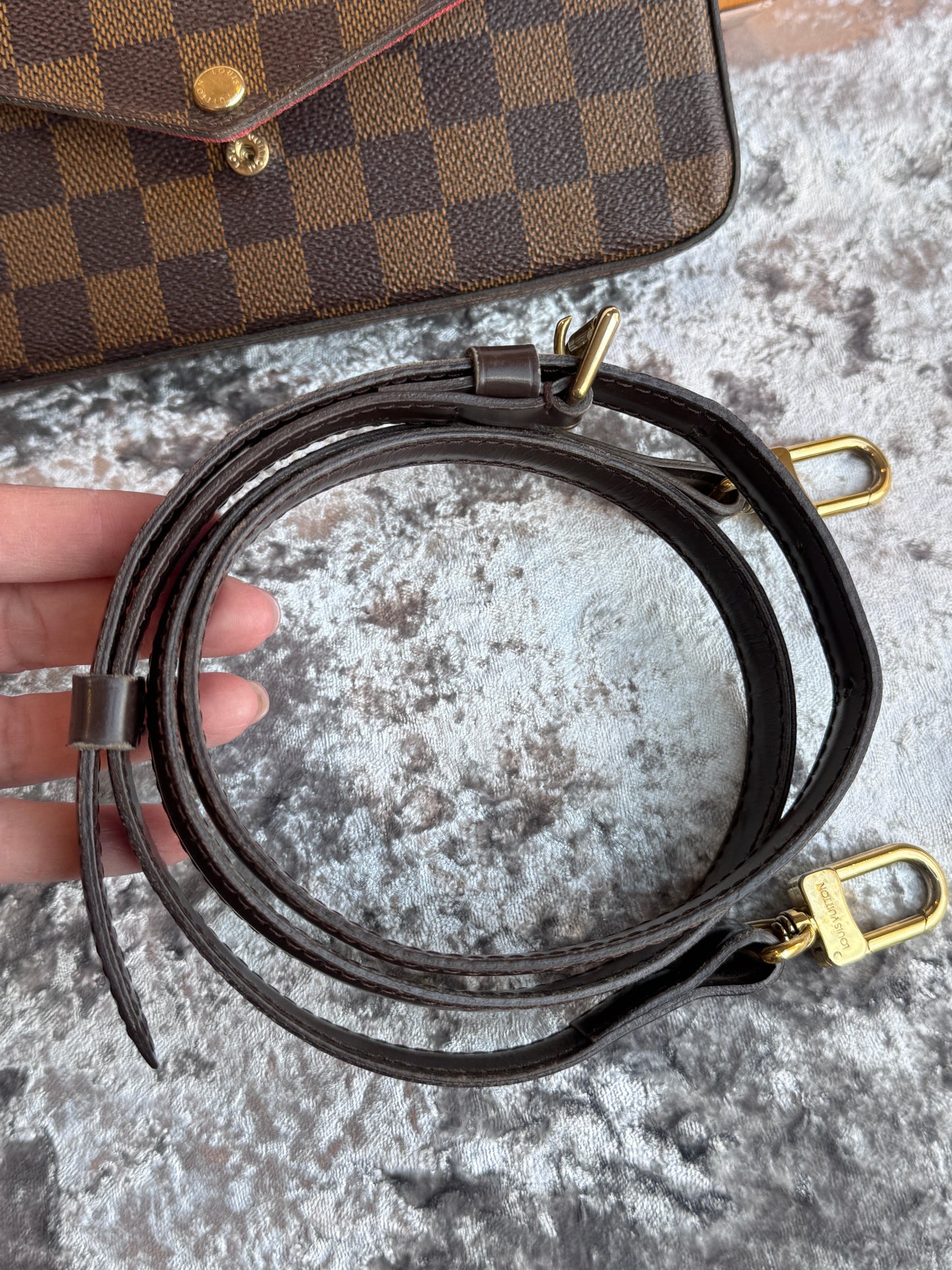 Louis Vuitton Felicie Pochette Damier Ebene Crossbody Brown/Red