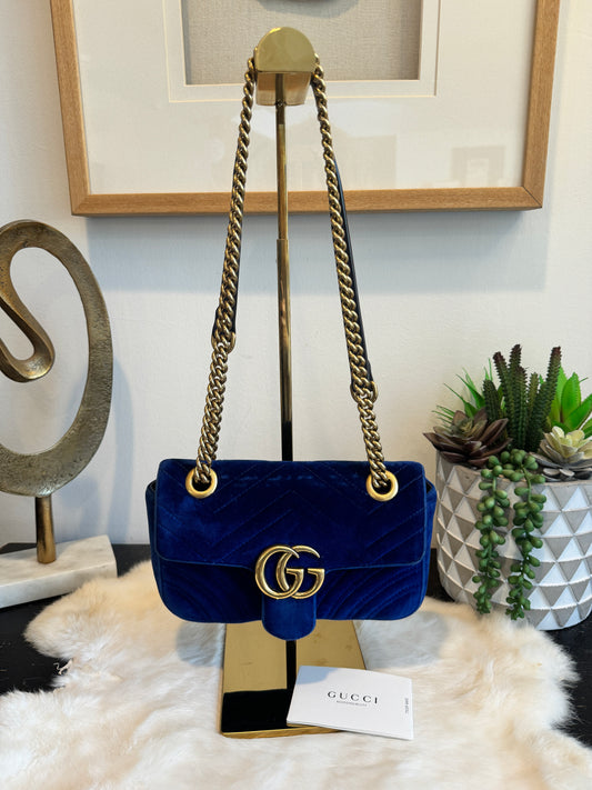 GUCCI Blue Velvet Marmont Mini Bag