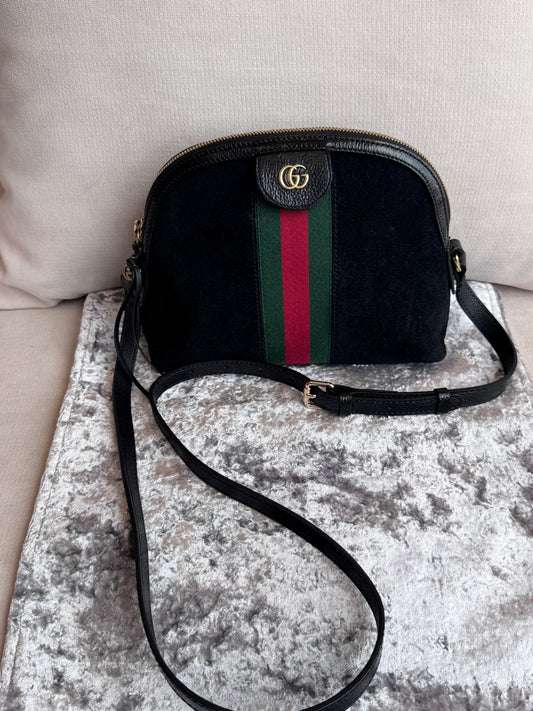 GUCCI Small Black Suede Ophidia Crossbody Bag