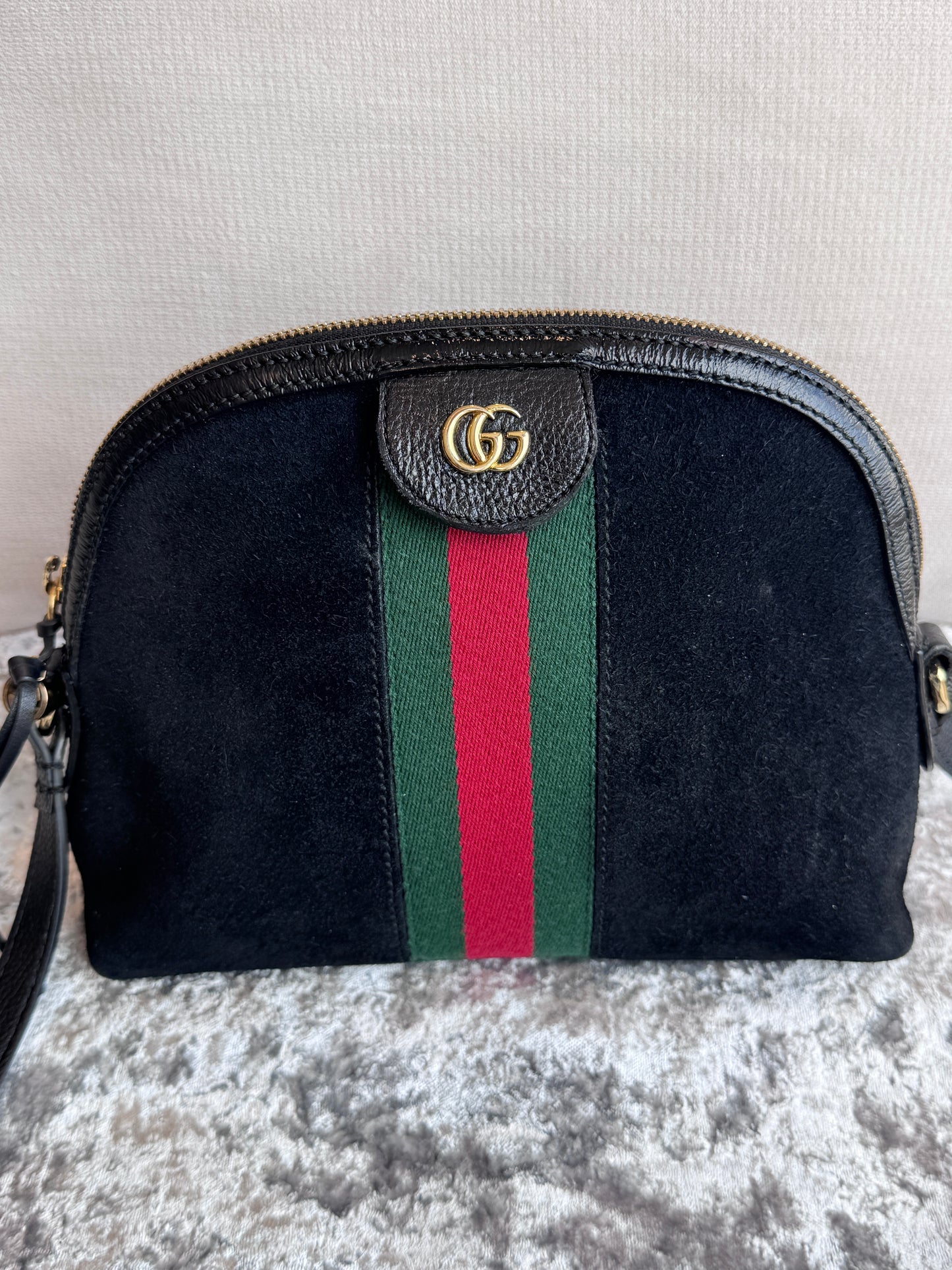 GUCCI Small Black Suede Ophidia Crossbody Bag