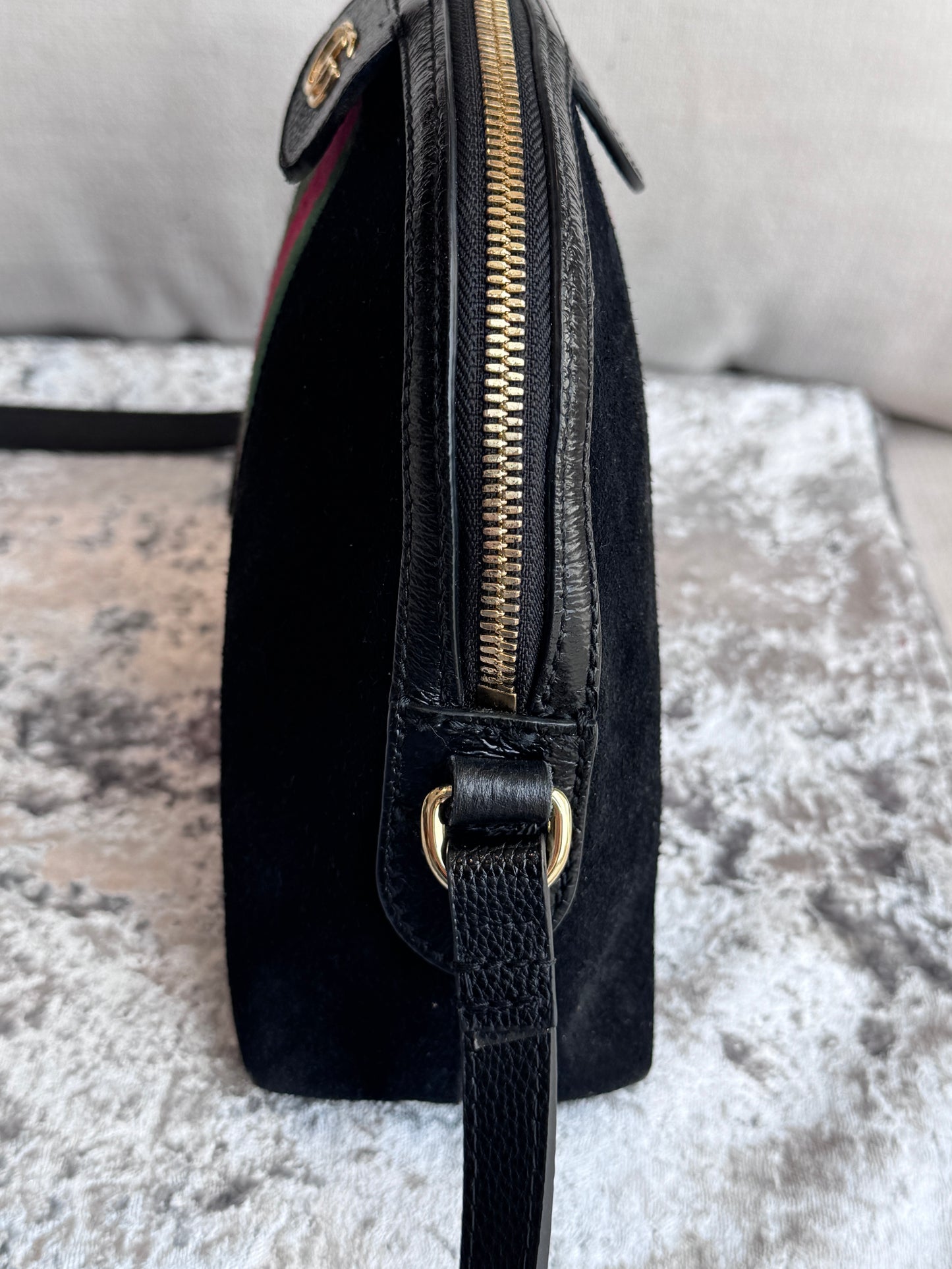 GUCCI Small Black Suede Ophidia Crossbody Bag