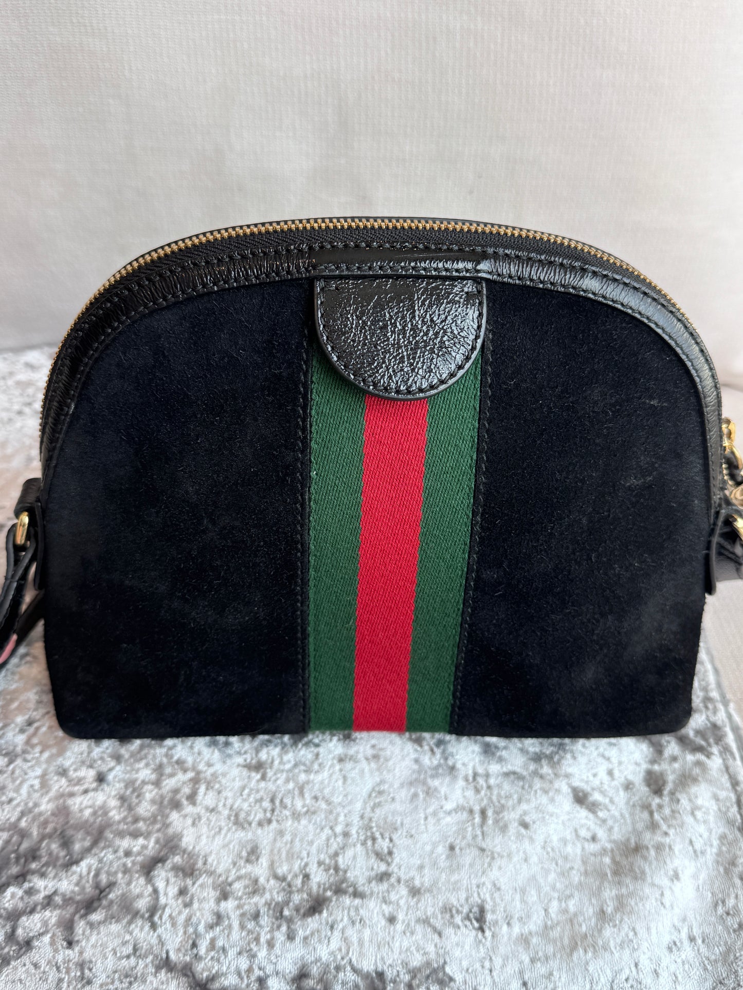 GUCCI Small Black Suede Ophidia Crossbody Bag