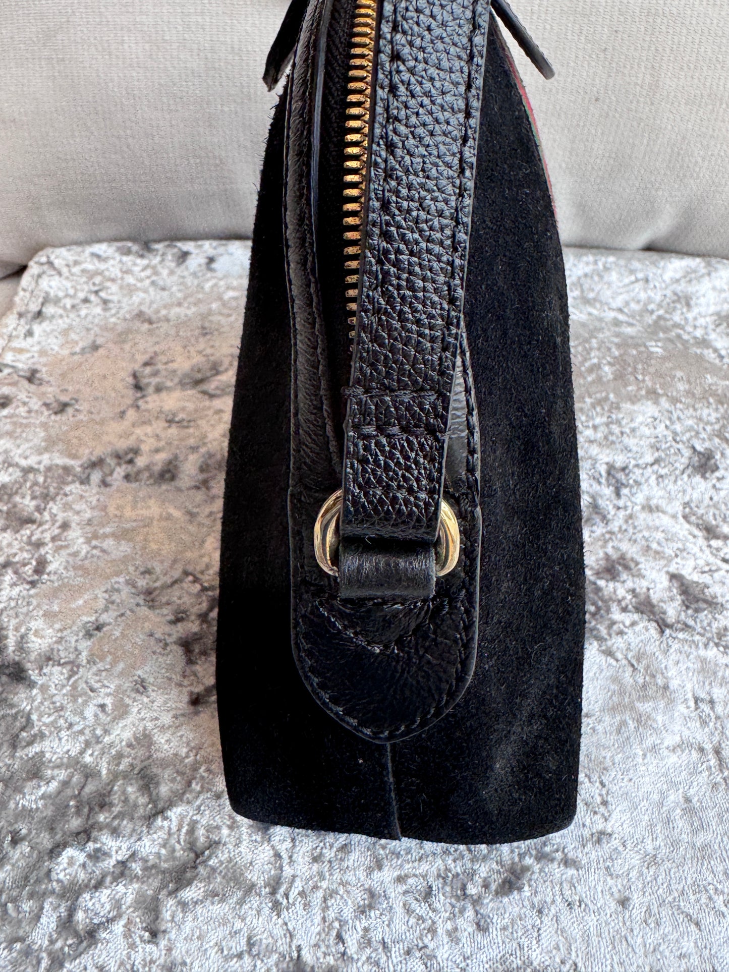 GUCCI Small Black Suede Ophidia Crossbody Bag