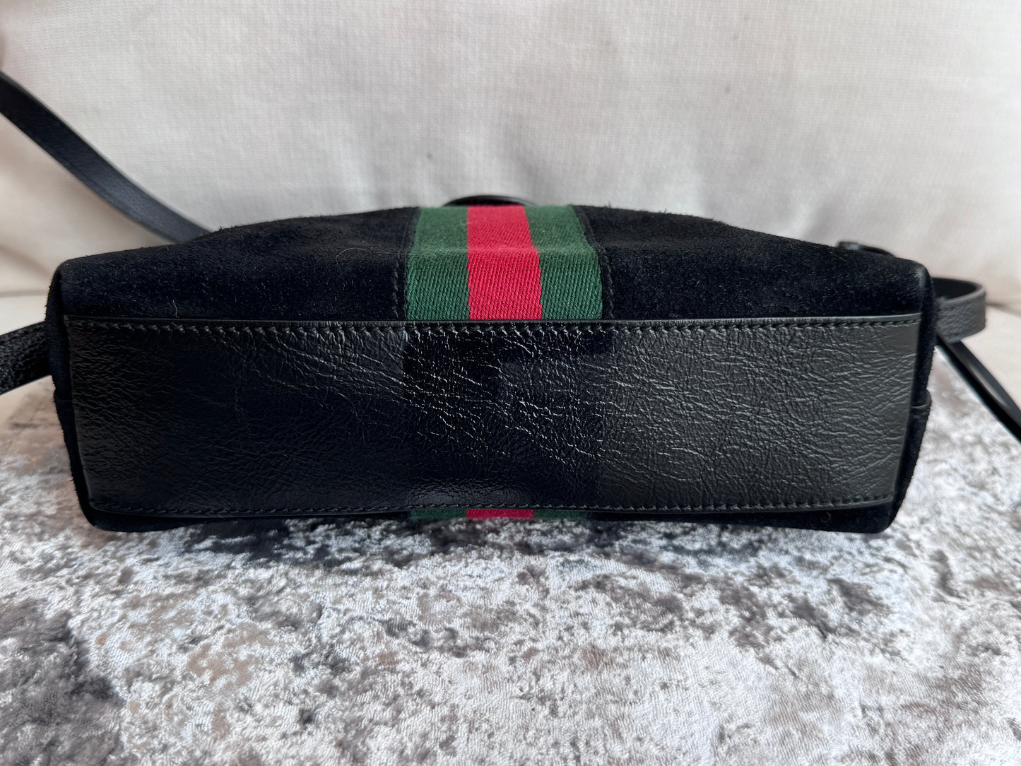 GUCCI Small Black Suede Ophidia Crossbody Bag
