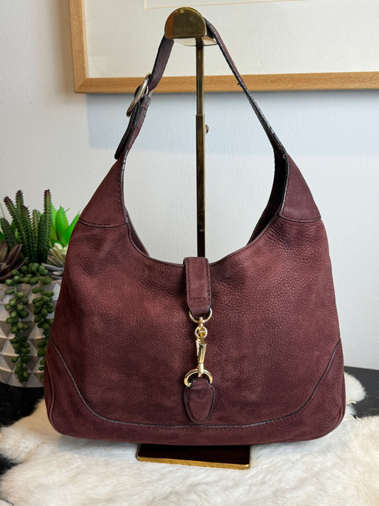 GUCCI Jackie Nubuck Burgundy Shoulder Bag