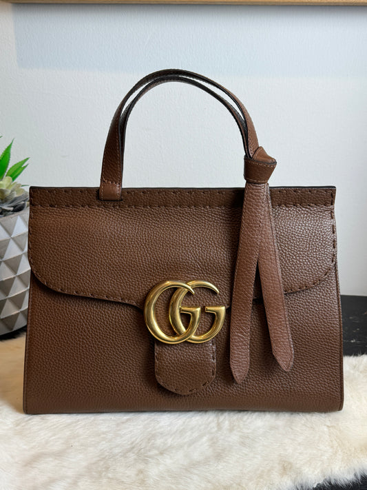 Gucci Calfskin Small GG Marmont Top Handle Bag