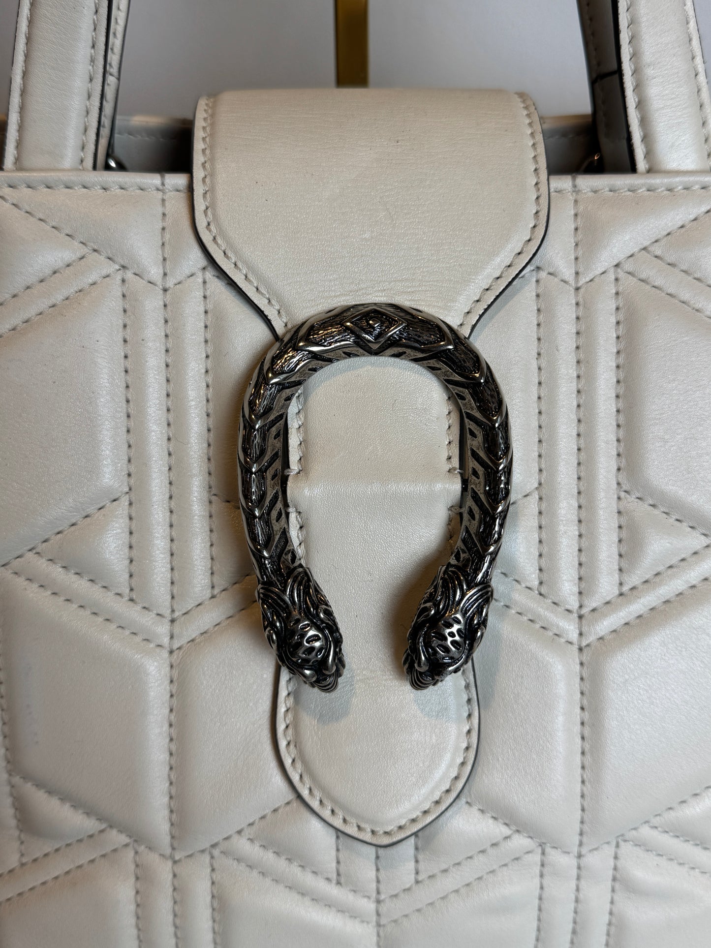 GUCCI Ivory Leather GG Marmont Dionysus Large Tote Bag