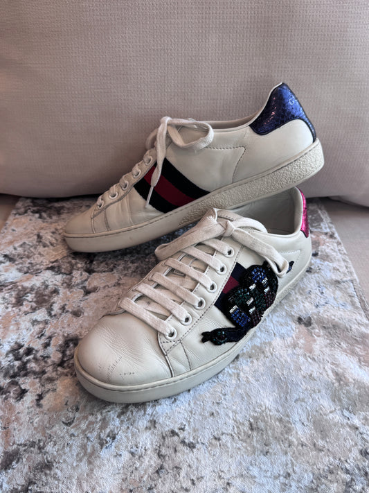 GUCCI Ace Rhinestone King Snake Sneakers Women's 36EU