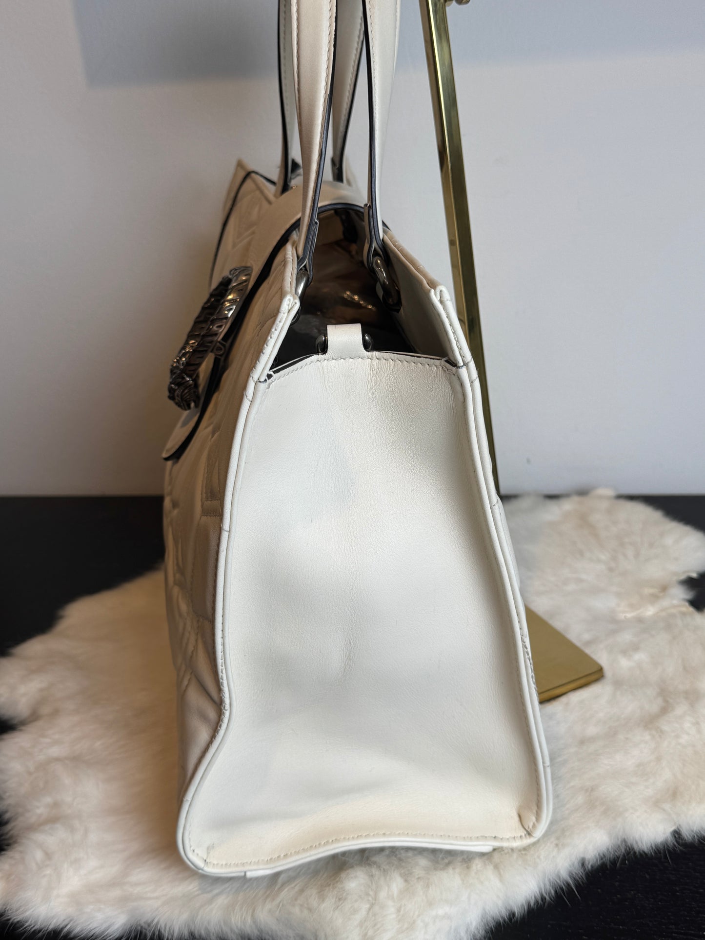GUCCI Ivory Leather GG Marmont Dionysus Large Tote Bag