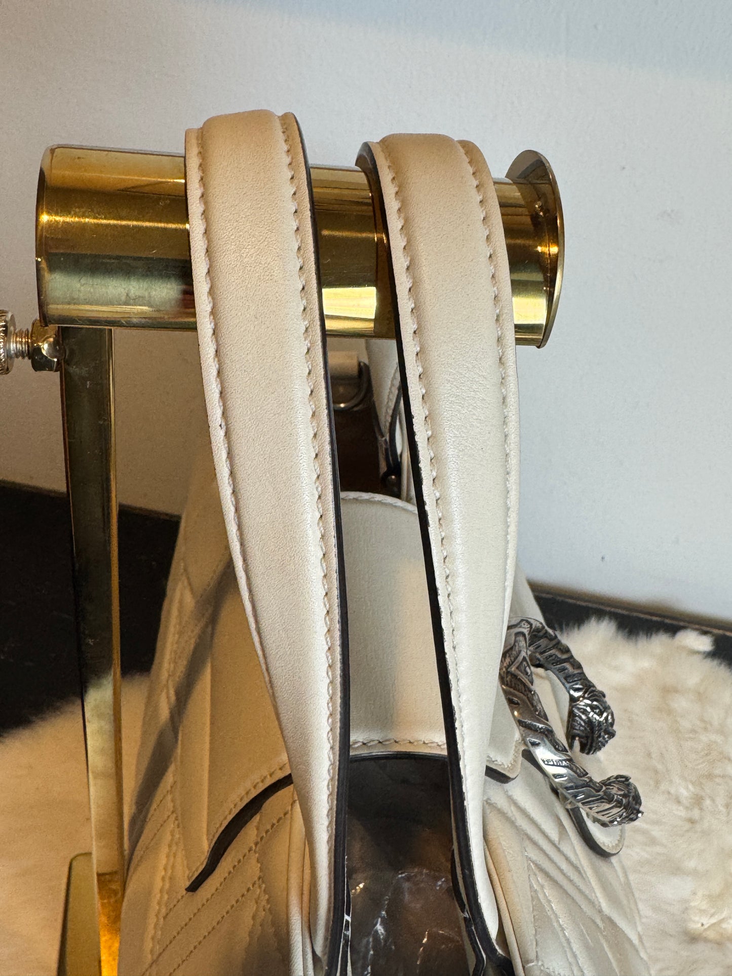 GUCCI Ivory Leather GG Marmont Dionysus Large Tote Bag