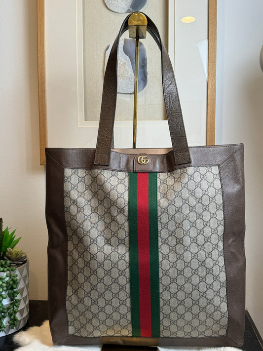 Gucci Supreme Monogram Web Large Ophidia Vertical Tote Brown