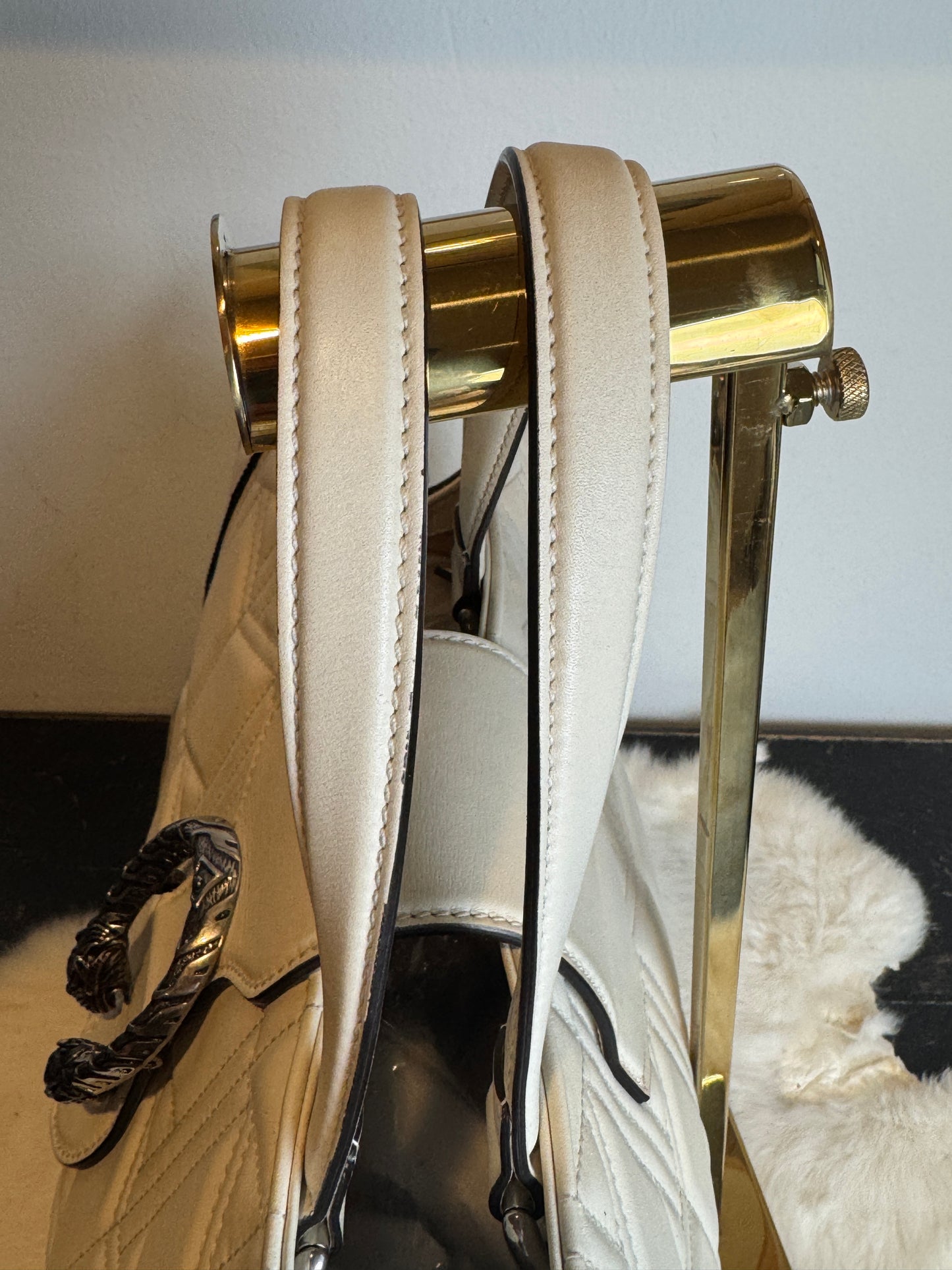 GUCCI Ivory Leather GG Marmont Dionysus Large Tote Bag