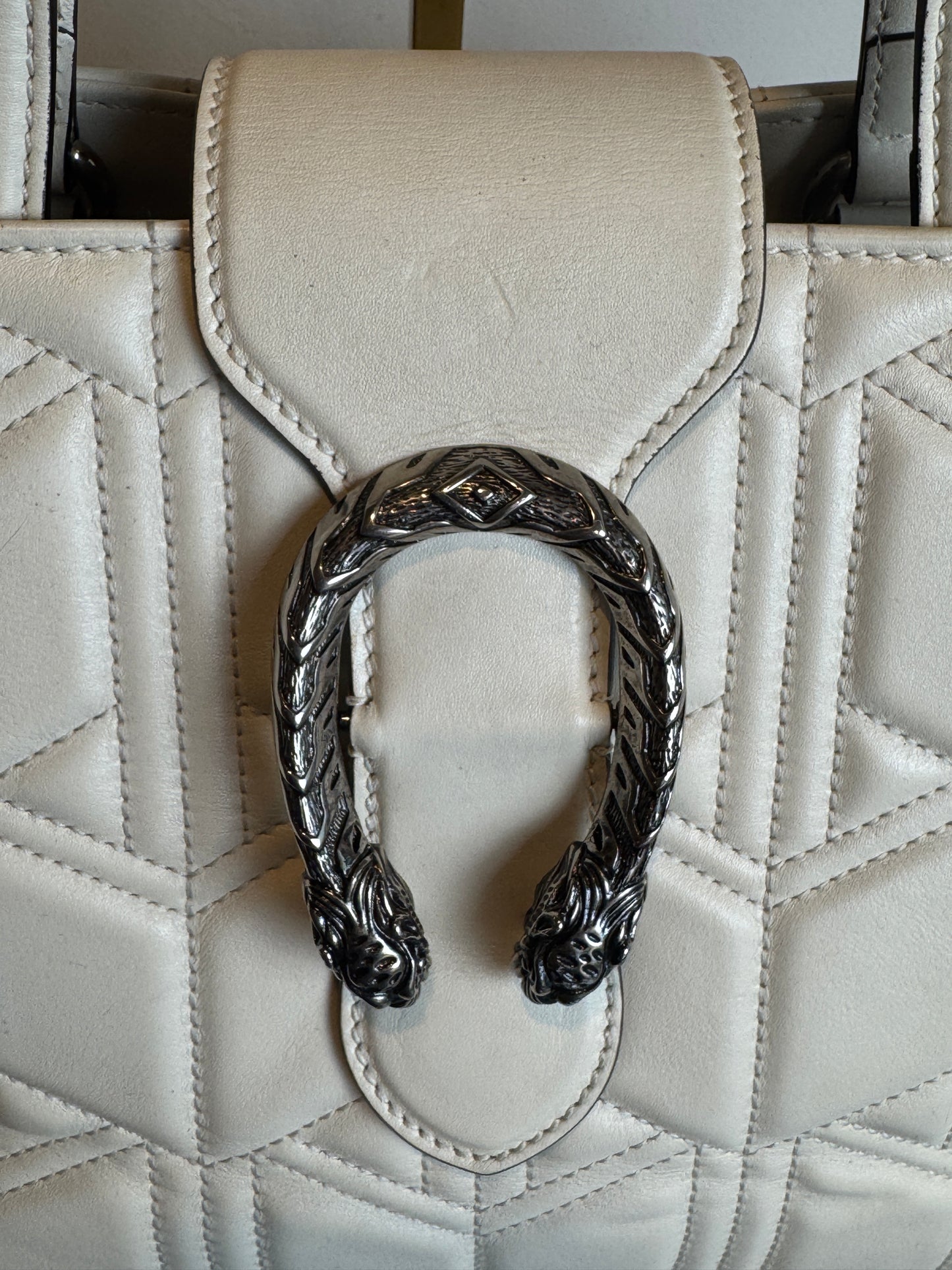 GUCCI Ivory Leather GG Marmont Dionysus Large Tote Bag