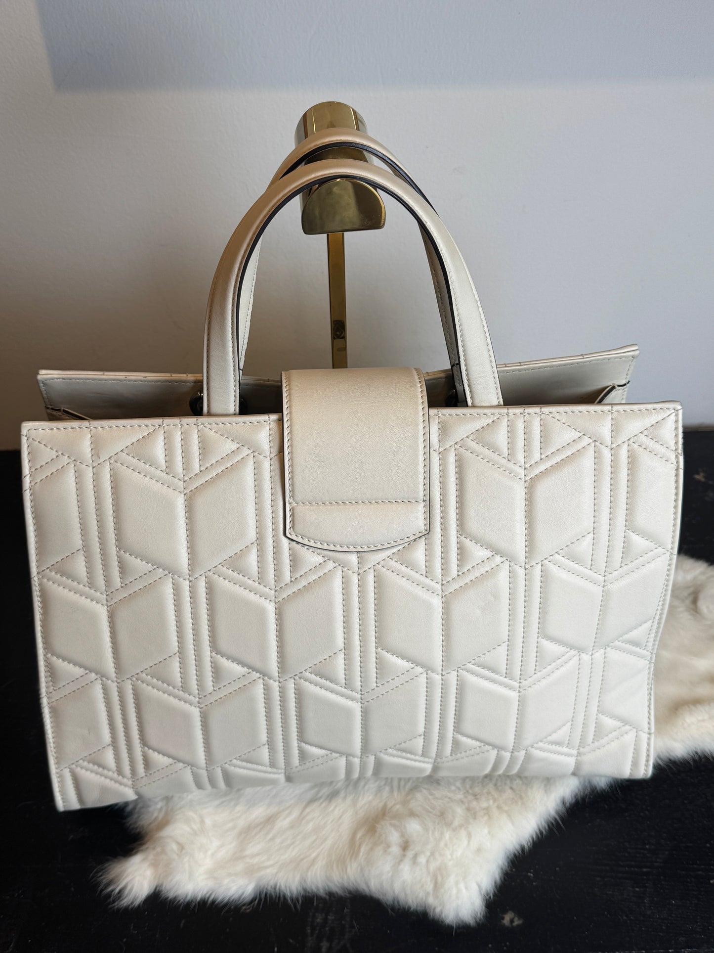 GUCCI Ivory Leather GG Marmont Dionysus Large Tote Bag