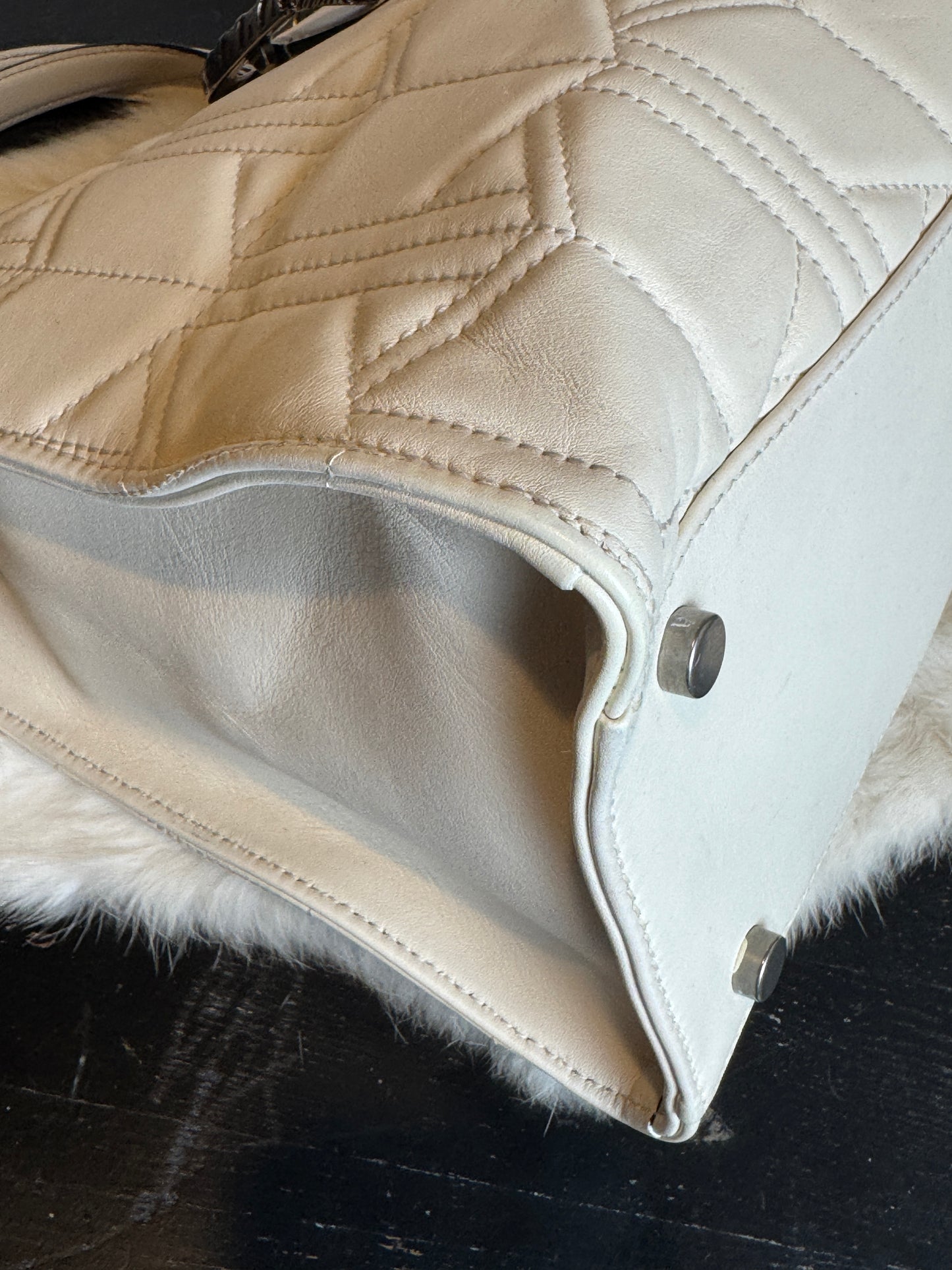 GUCCI Ivory Leather GG Marmont Dionysus Large Tote Bag