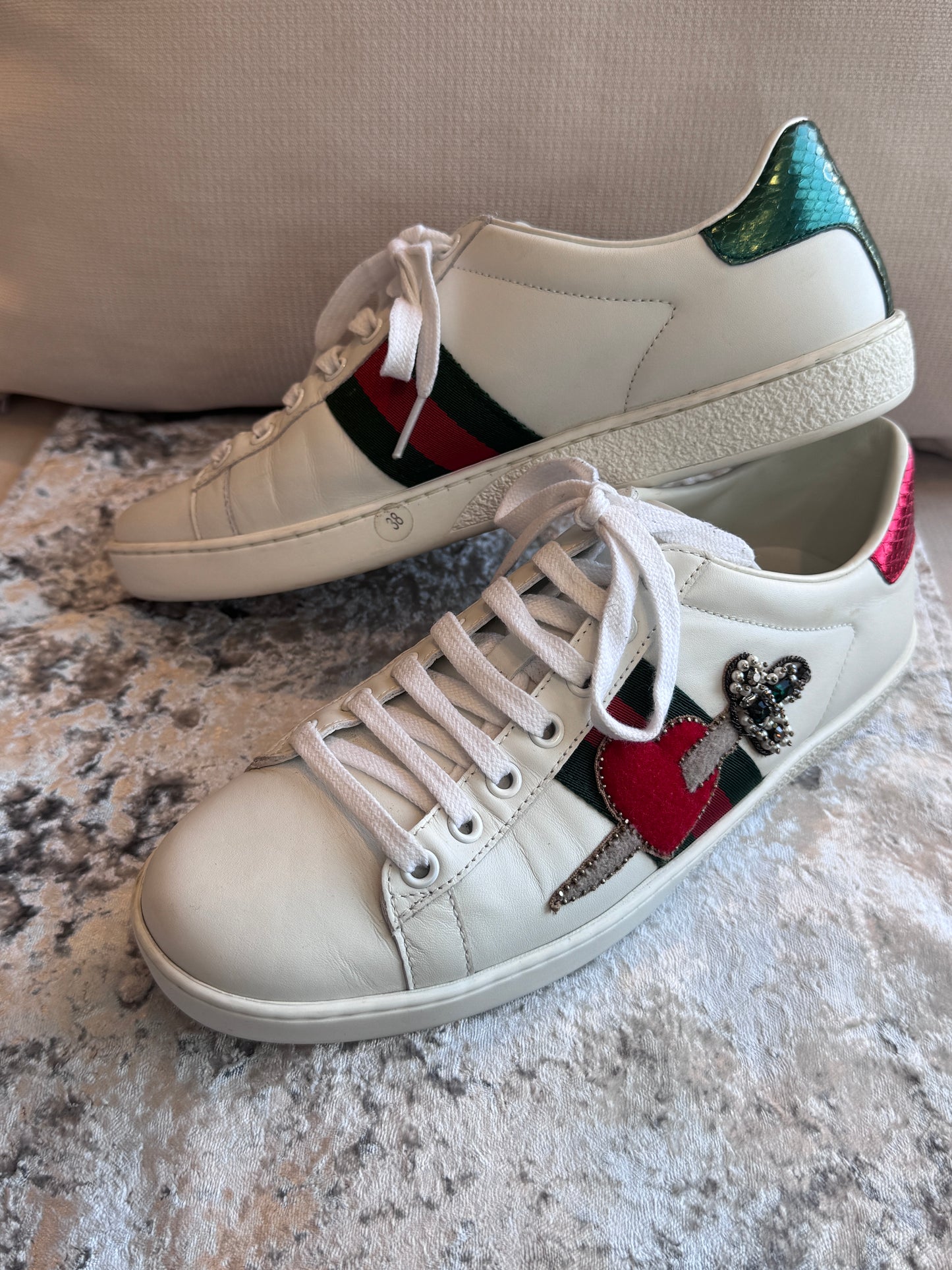GUCCI Ace Sword Hearts Women's Sneakers 38EU