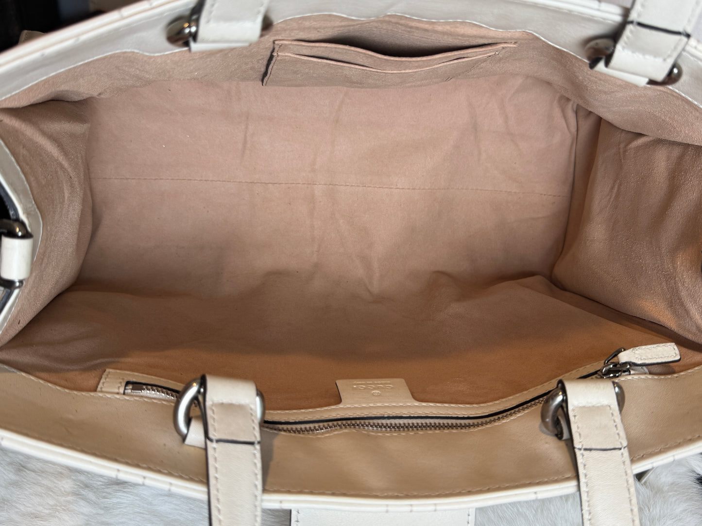 GUCCI Ivory Leather GG Marmont Dionysus Large Tote Bag