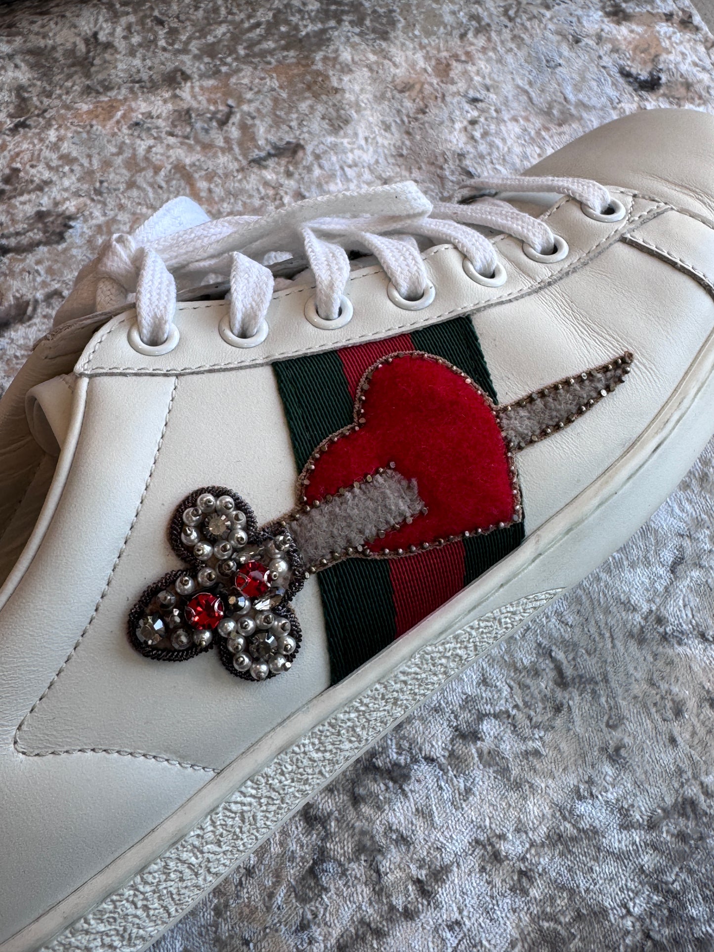 GUCCI Ace Sword Hearts Women's Sneakers 38EU