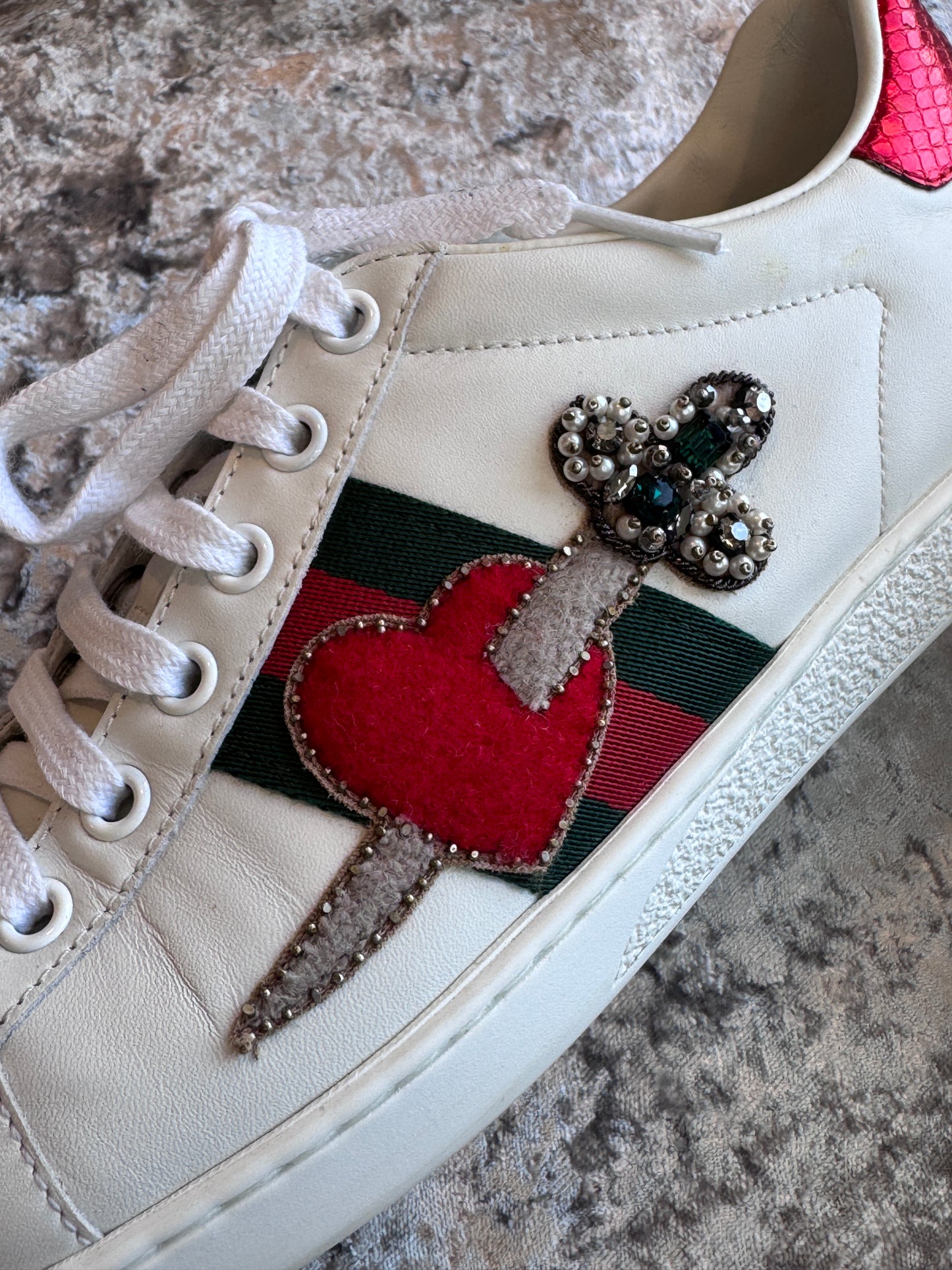 GUCCI Ace Sword Hearts Women's Sneakers 38EU