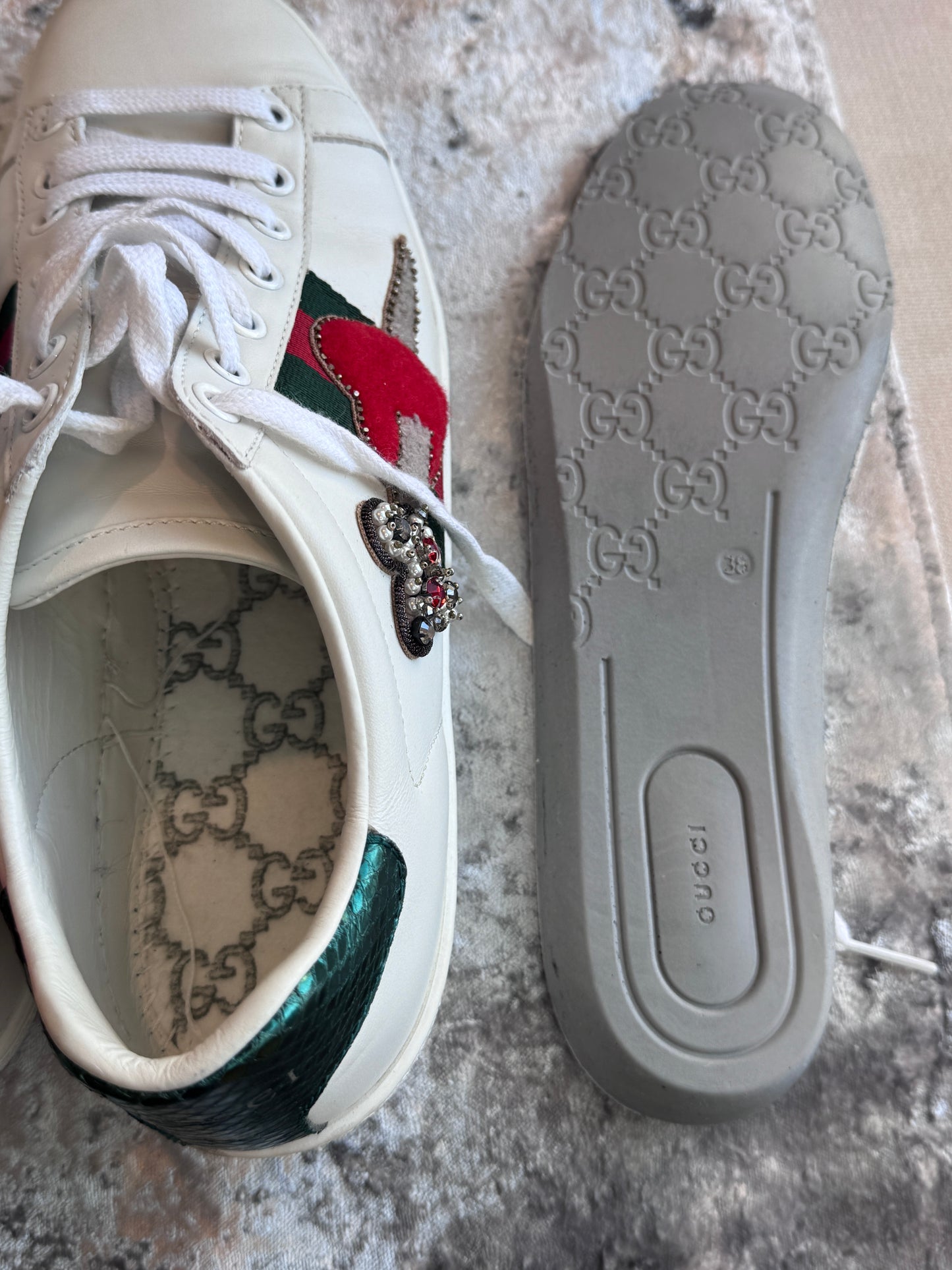 GUCCI Ace Sword Hearts Women's Sneakers 38EU