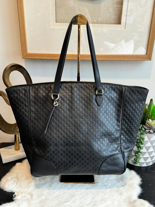 GUCCI MicroGuccissima Signature Black Leather Tote