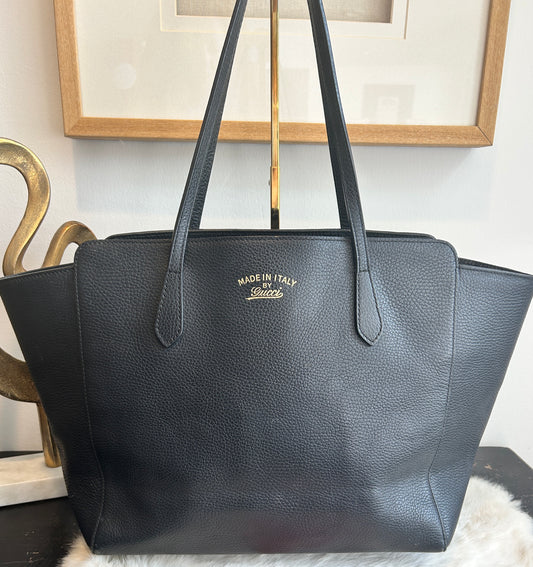 GUCCI Dollar Calfskin Swing Black Large Tote