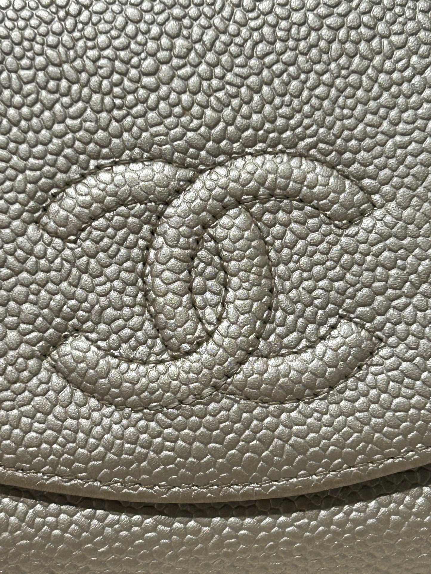 Chanel Compact Lt Silver Caviar Leather Wallet