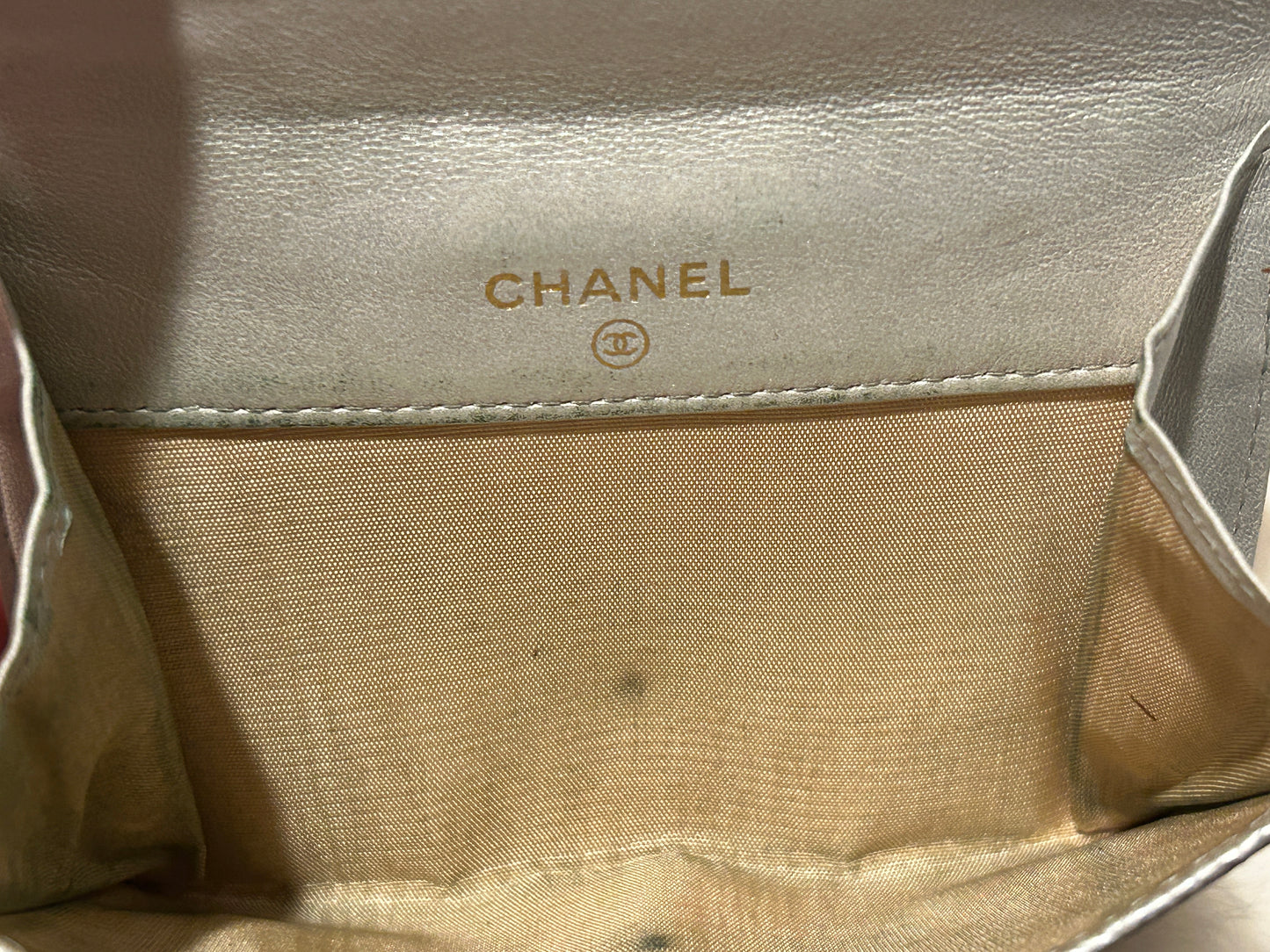 Chanel Compact Lt Silver Caviar Leather Wallet