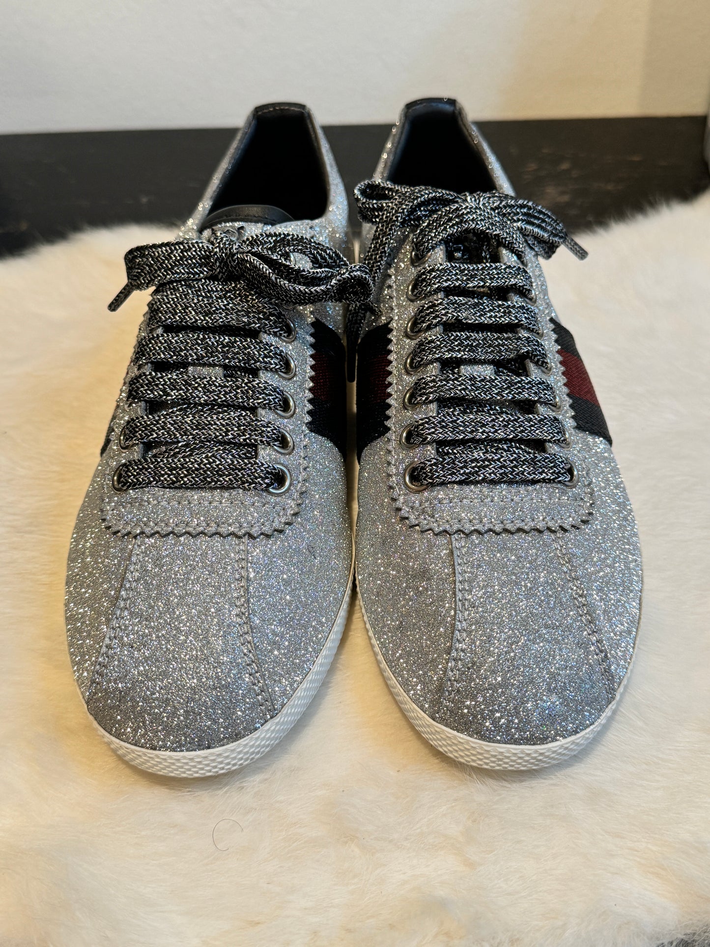 GUCCI Ace Silver Glitter Studded Women's Size 37EU