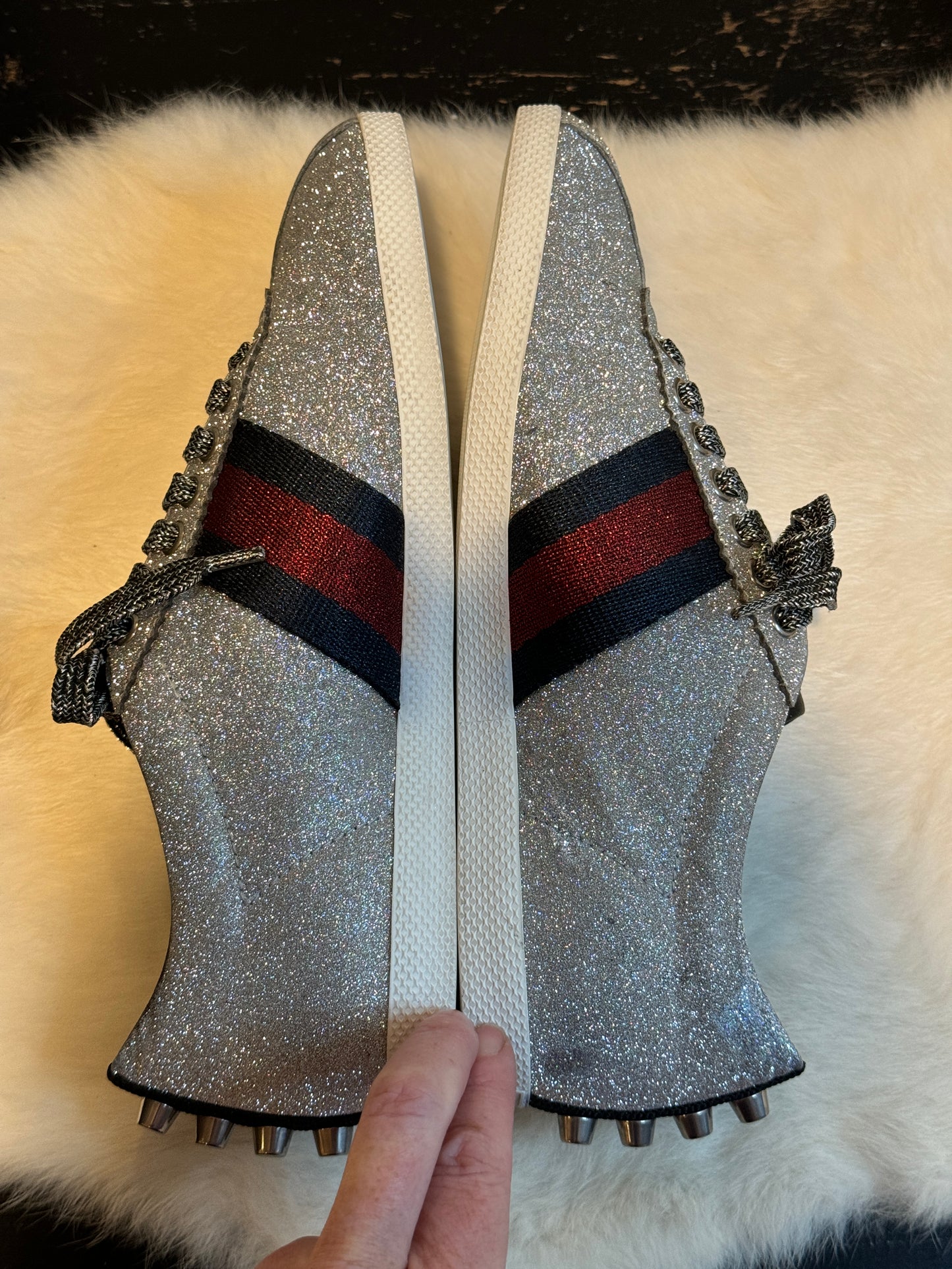 GUCCI Ace Silver Glitter Studded Women's Size 37EU