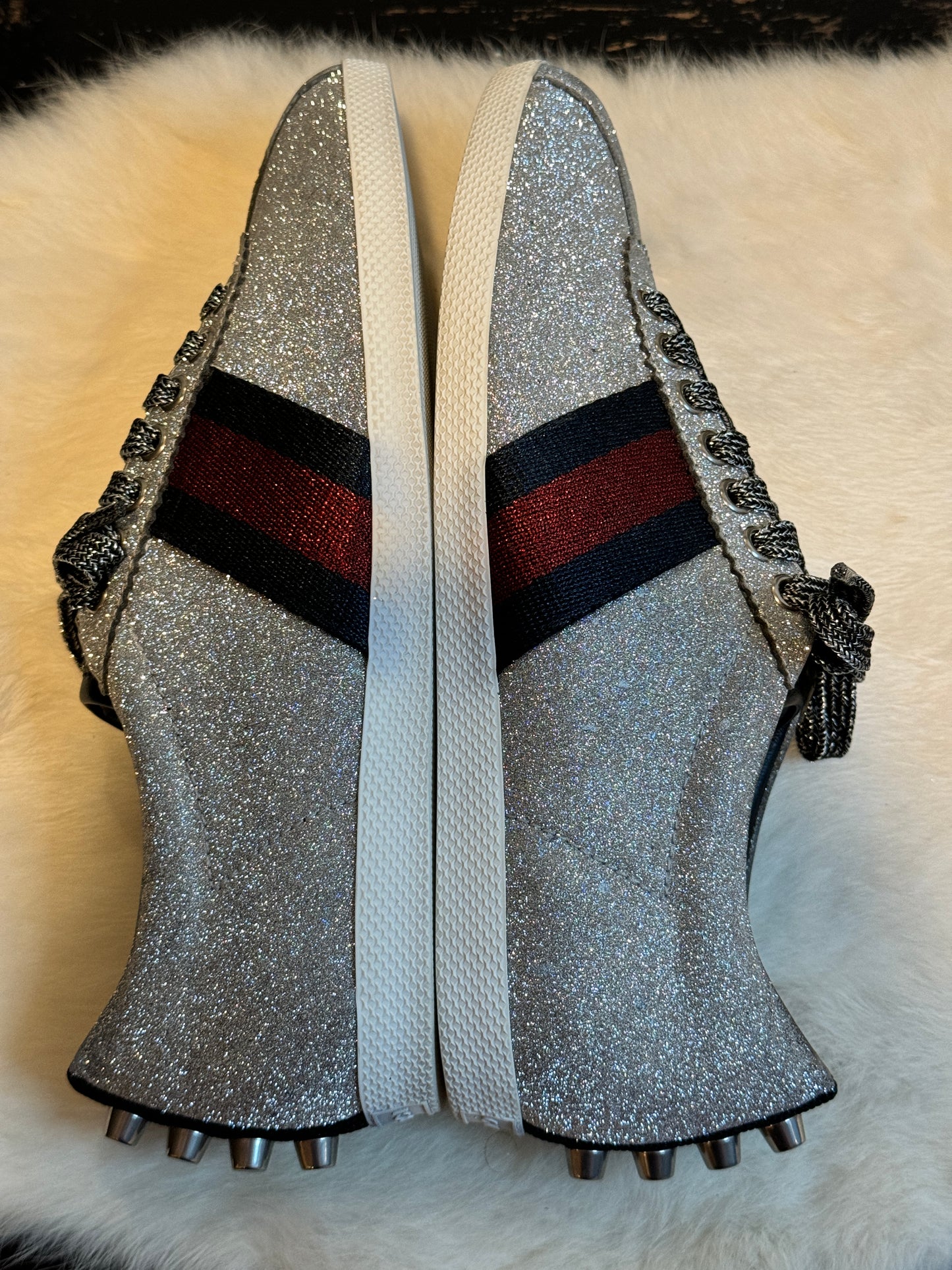 GUCCI Ace Silver Glitter Studded Women's Size 37EU