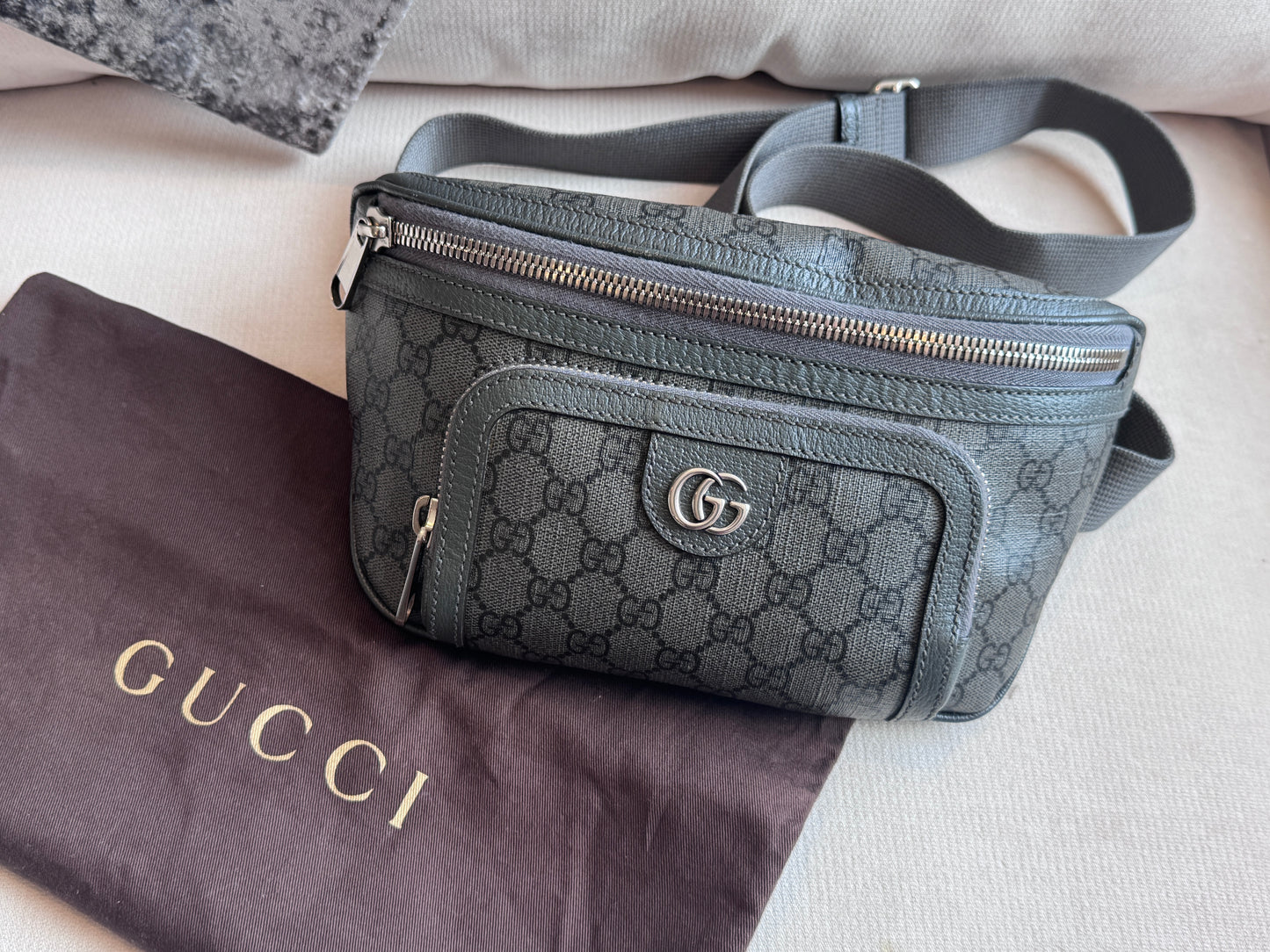 GUCCI Grey Ophidia GG Supreme Belt Waist Bumbag