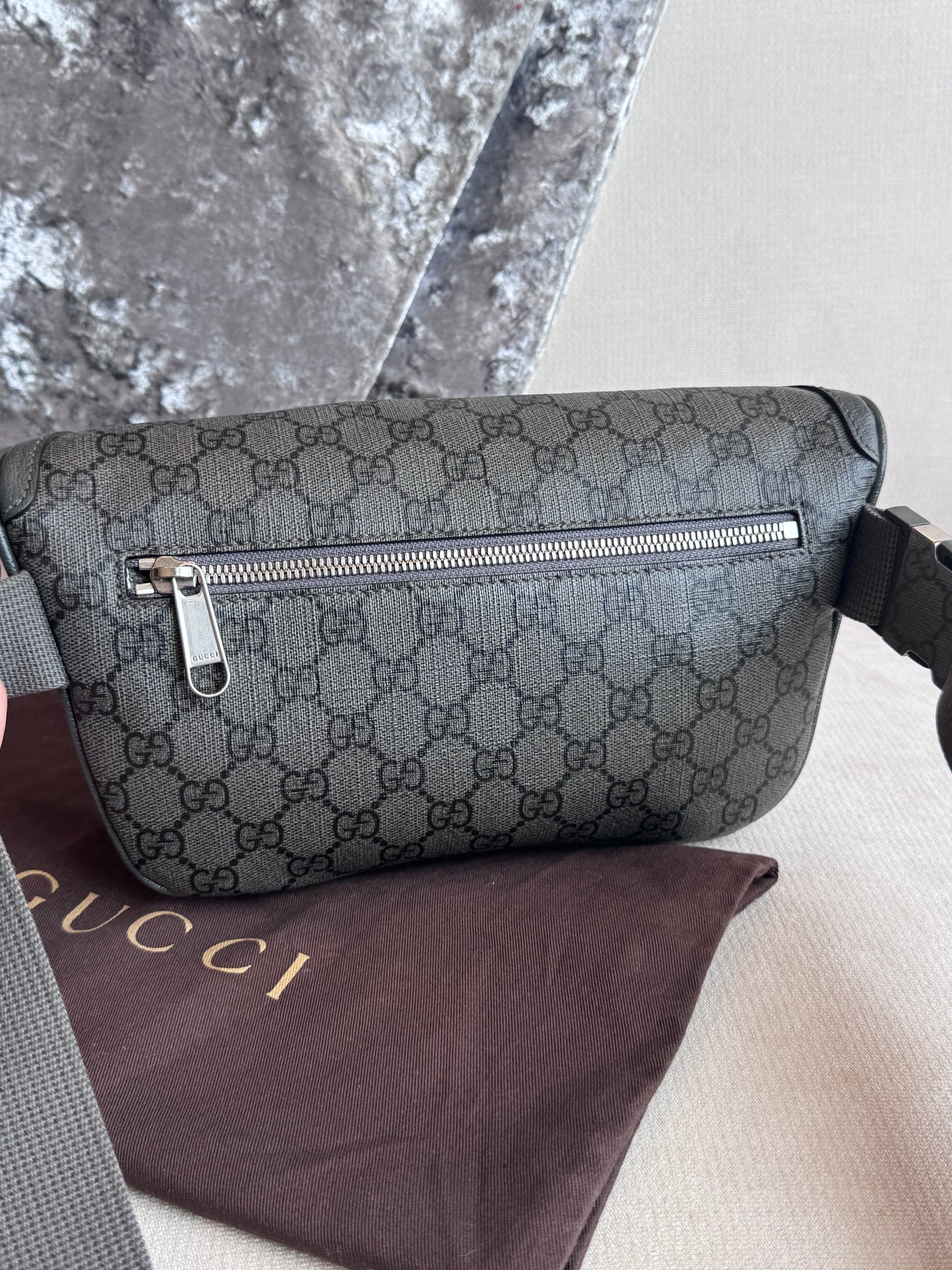 GUCCI Grey Ophidia GG Supreme Belt Waist Bumbag