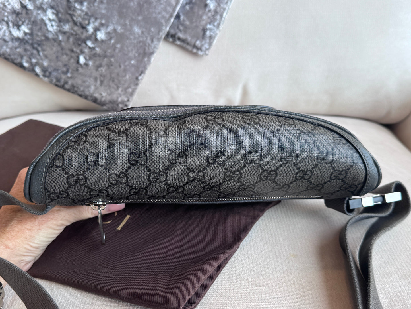 GUCCI Grey Ophidia GG Supreme Belt Waist Bumbag