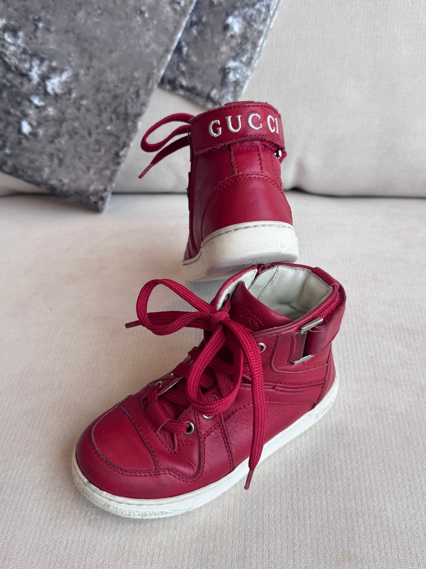 GUCCI Kids Red Leather High Tops Size 24EU