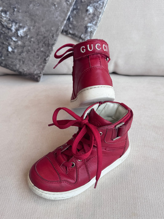GUCCI Kids Red Leather High Tops Size 24EU