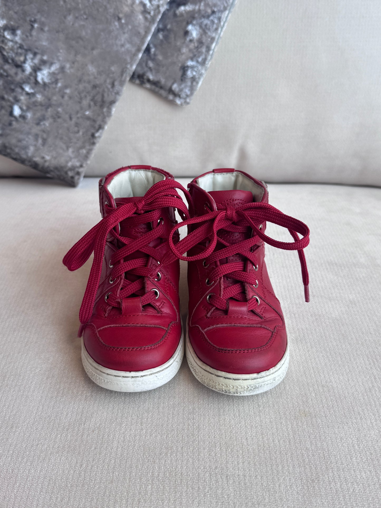 GUCCI Kids Red Leather High Tops Size 24EU