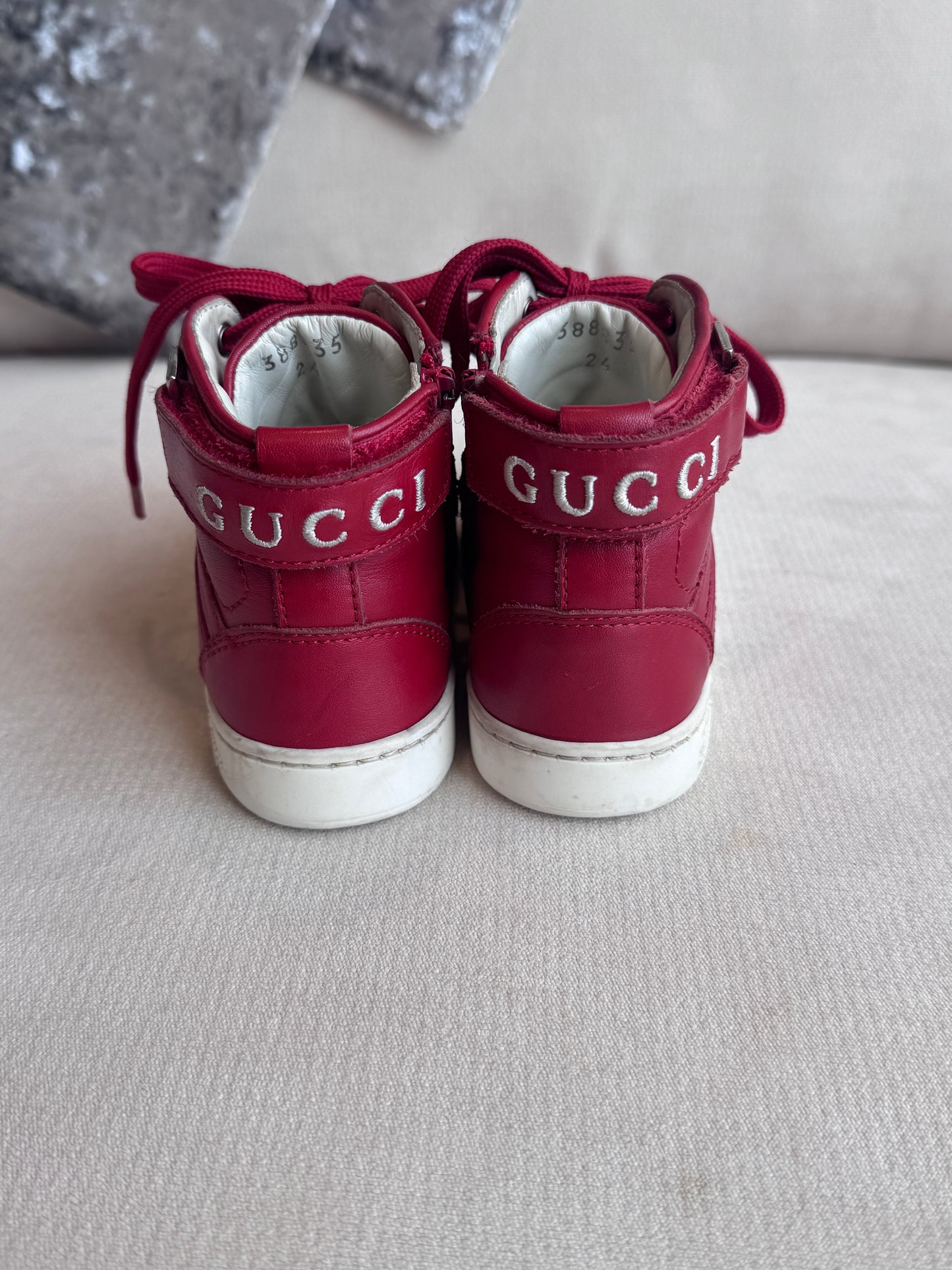 GUCCI Kids Red Leather High Tops Size 24EU