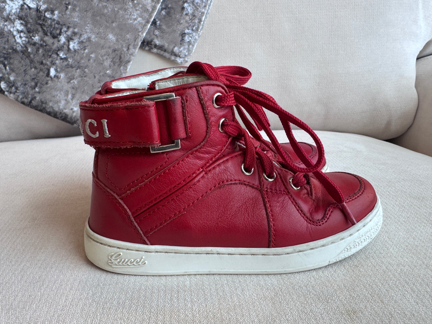 GUCCI Kids Red Leather High Tops Size 24EU