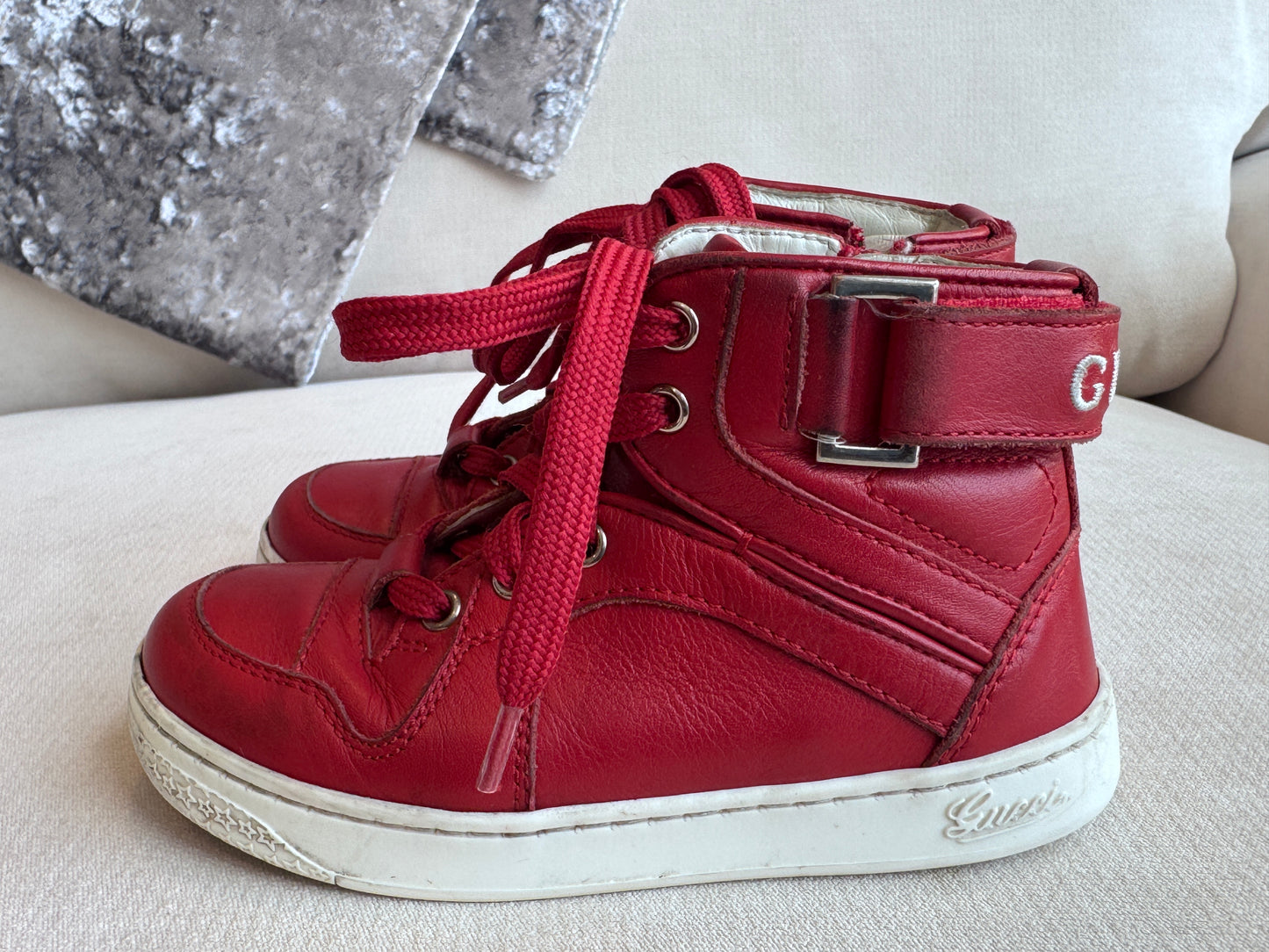 GUCCI Kids Red Leather High Tops Size 24EU