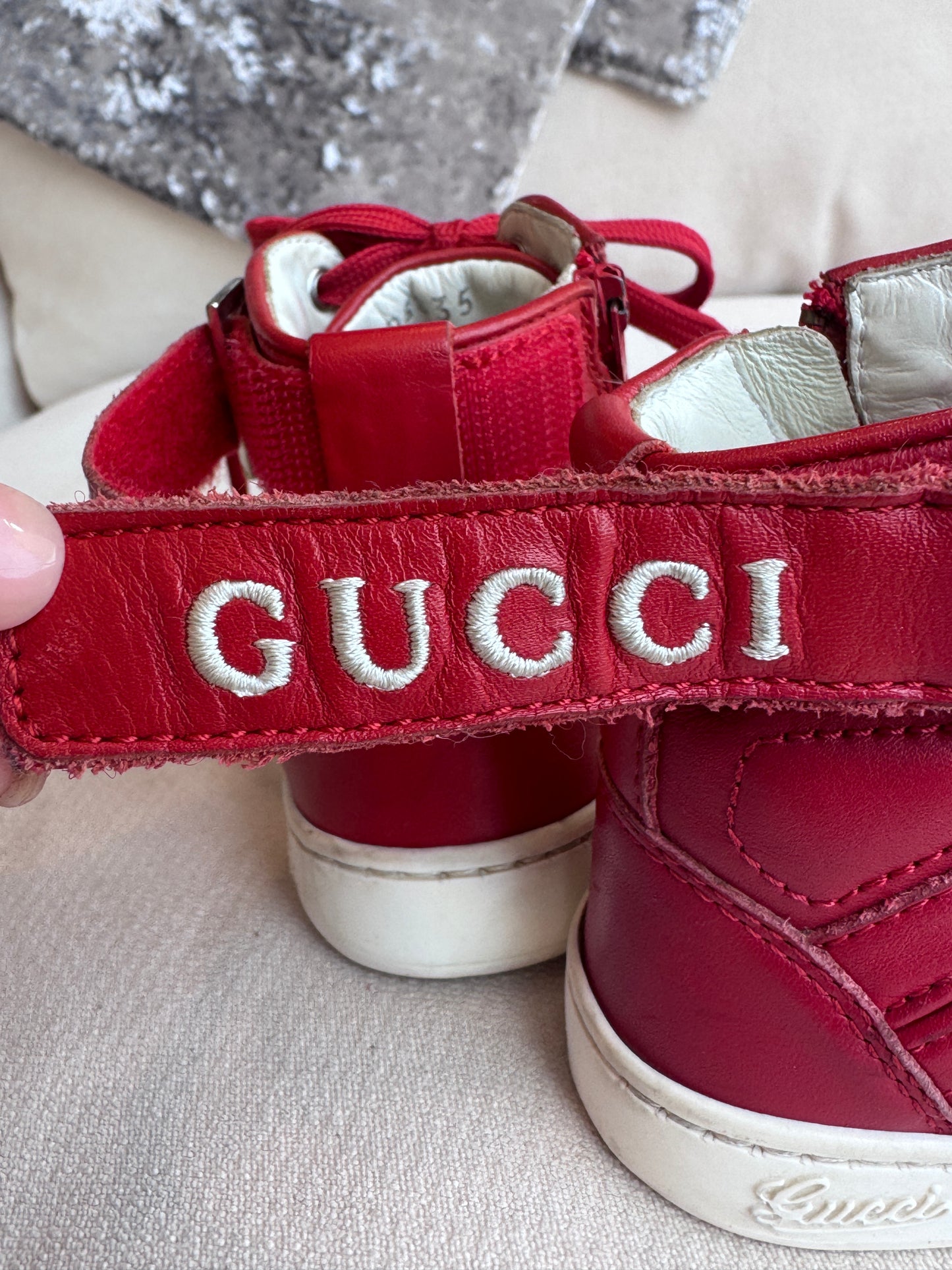 GUCCI Kids Red Leather High Tops Size 24EU