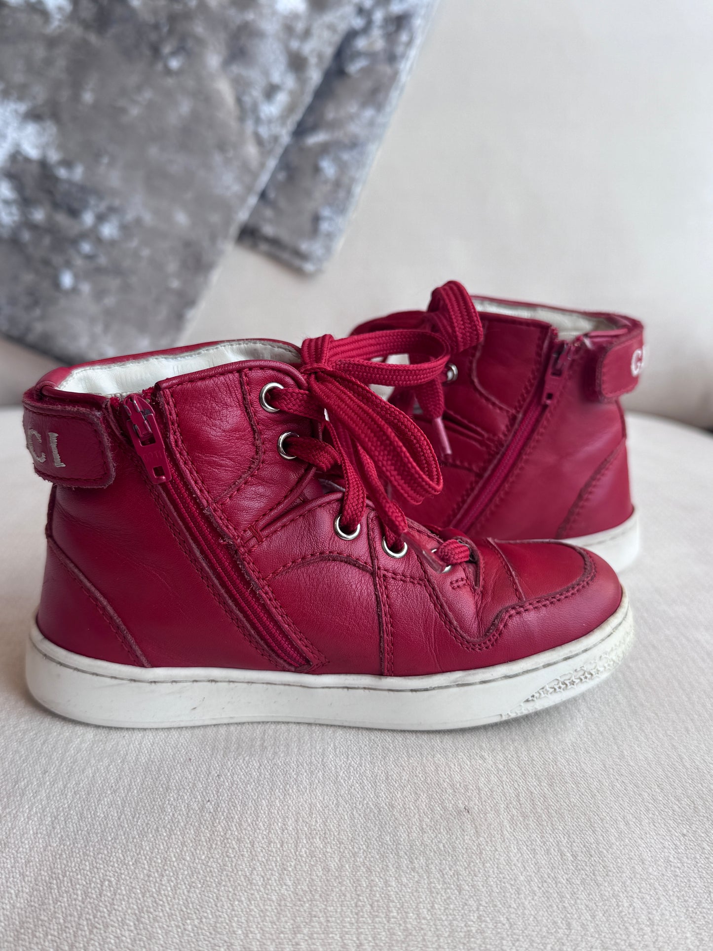 GUCCI Kids Red Leather High Tops Size 24EU