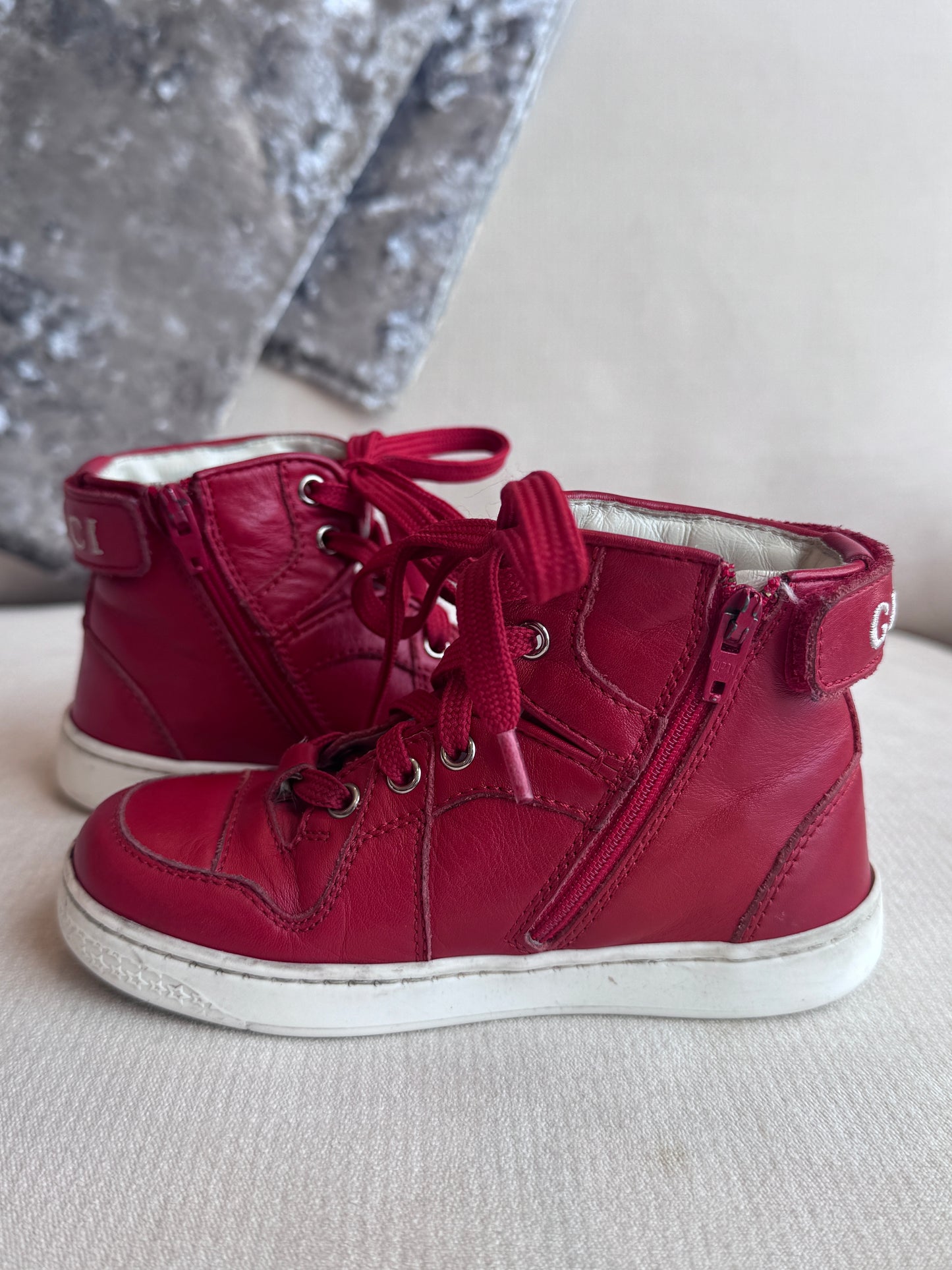 GUCCI Kids Red Leather High Tops Size 24EU