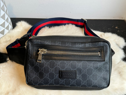 GUCCI Supreme Black Web Bum Bag/Sling Bag