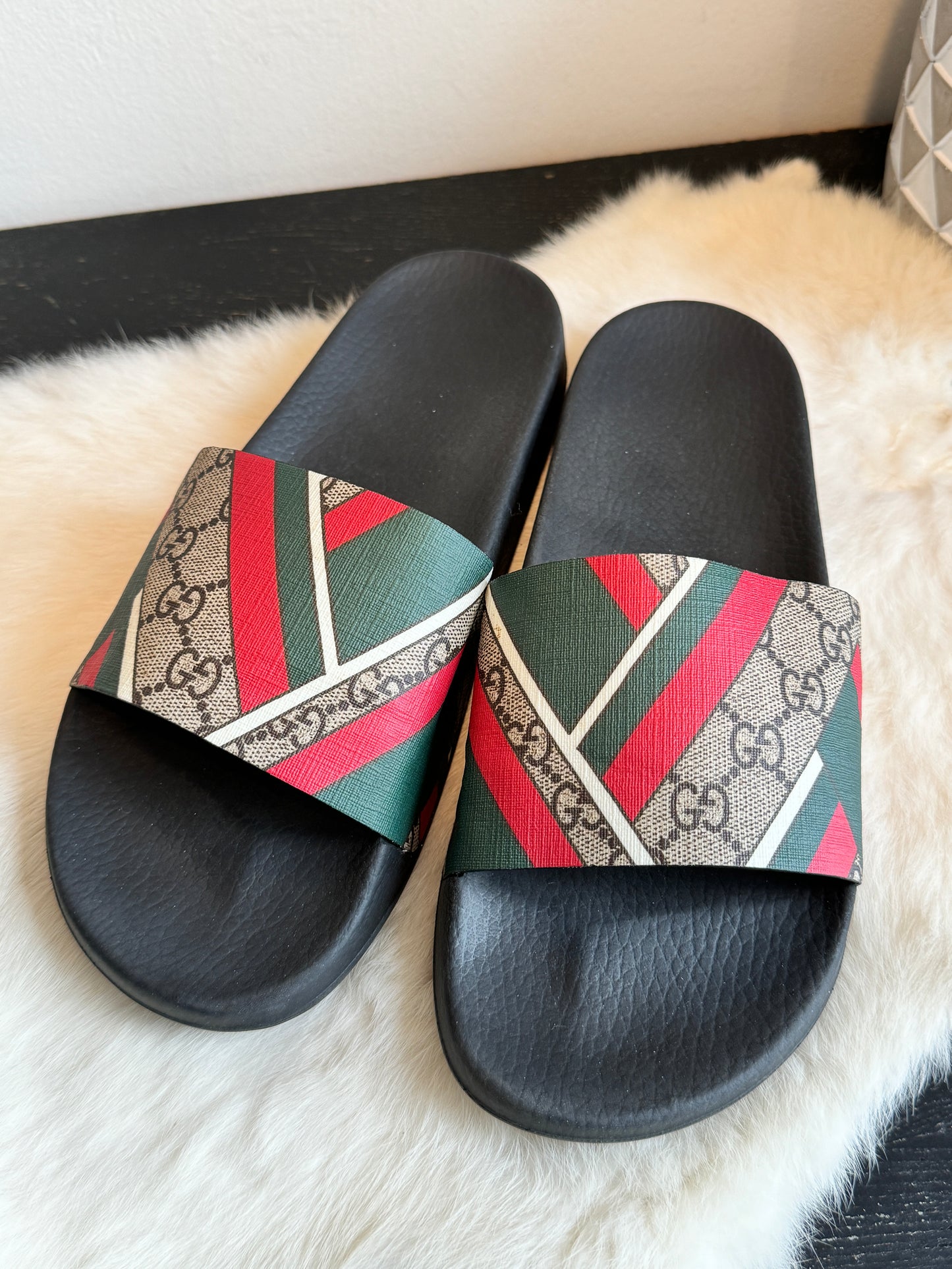 GUCCI Supreme Canvas Stripe Mens Slides 9EU (42EU)