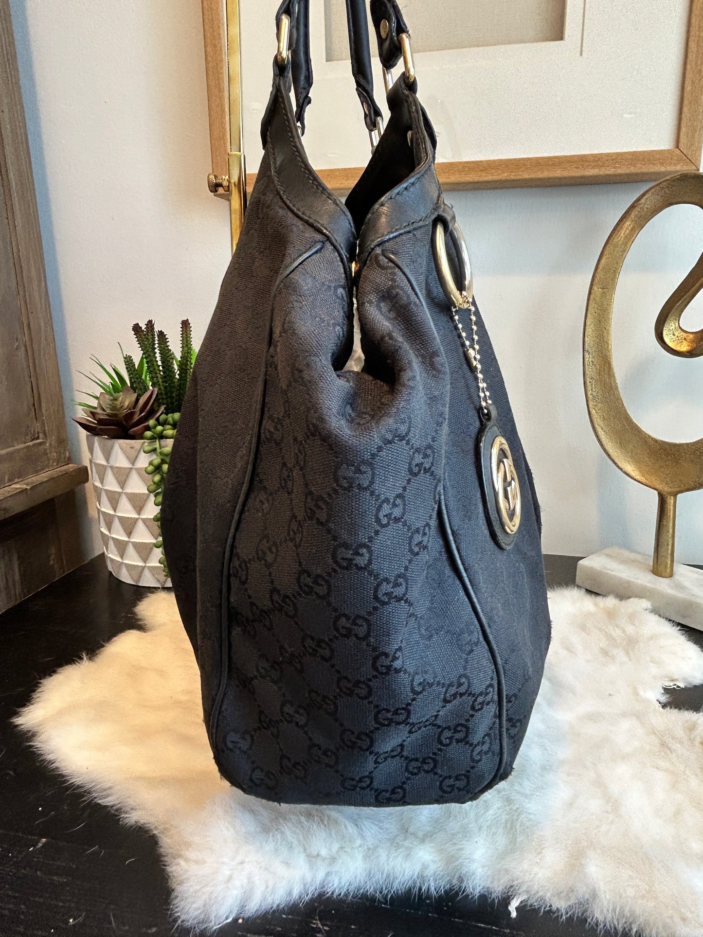 GUCCI Sukey Large GG Canvas Tote Bag Black