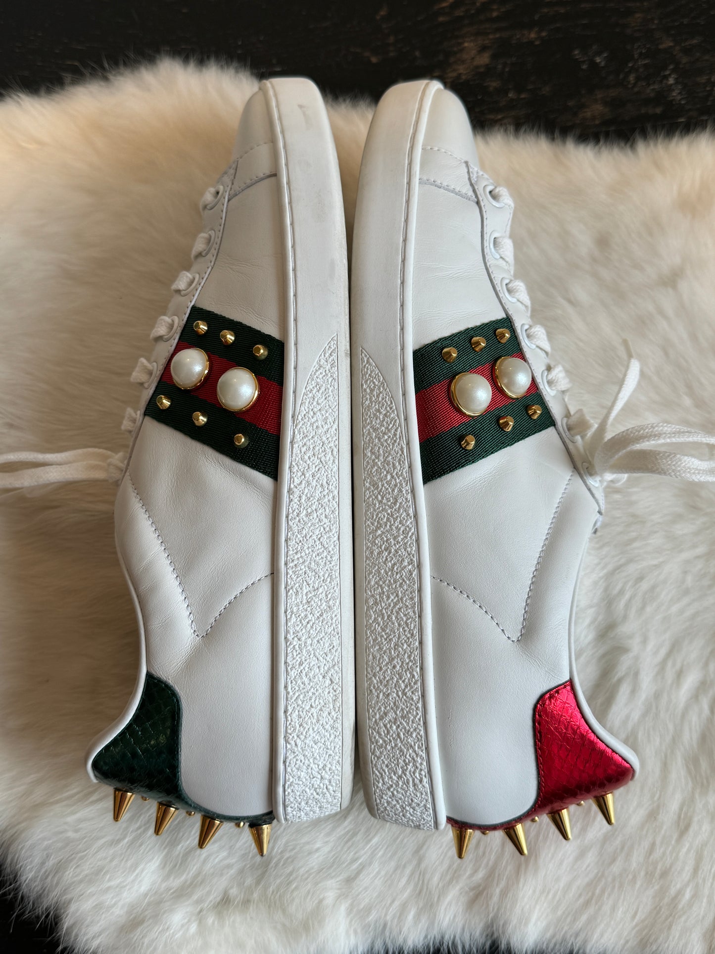 GUCCI Ace Pearl Spikes Sneakers 38EU